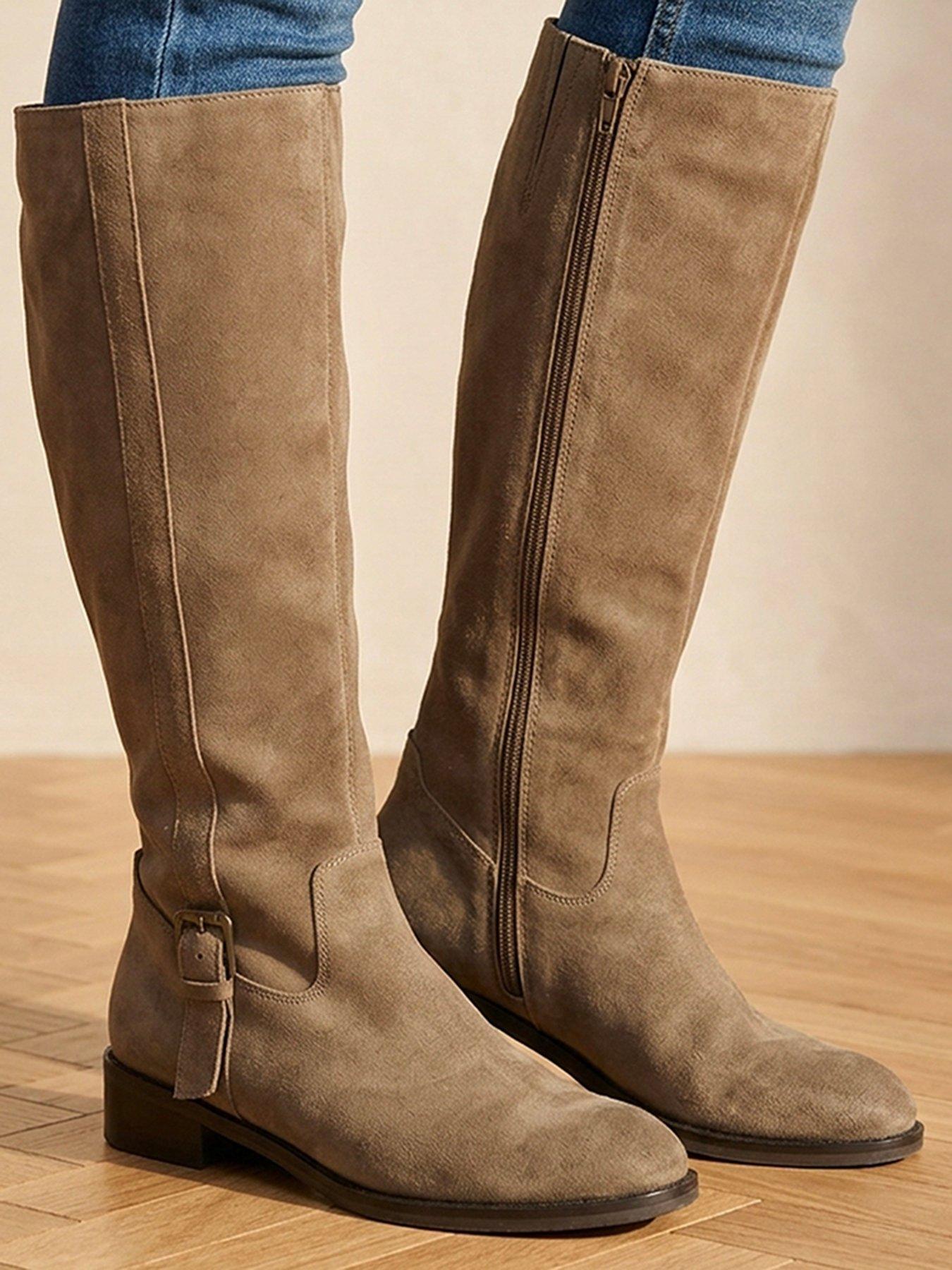 Image 6 of 6 of Jones Bootmaker Womens Knee-High Leather Side Zip Riding Boots - Beige