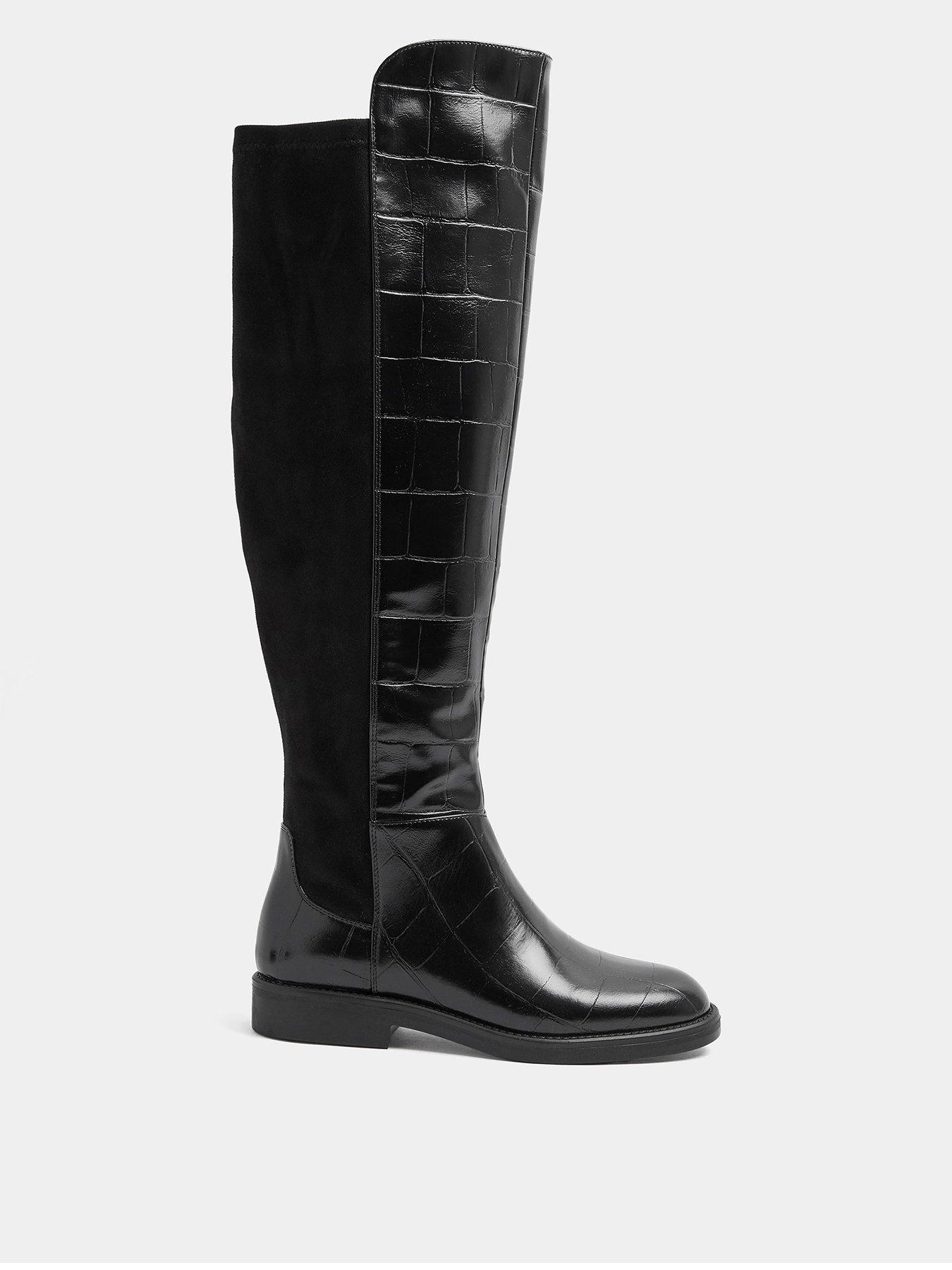 Yours Extra Wide Eee Fit Croc Stretch Back Long Boot - Black