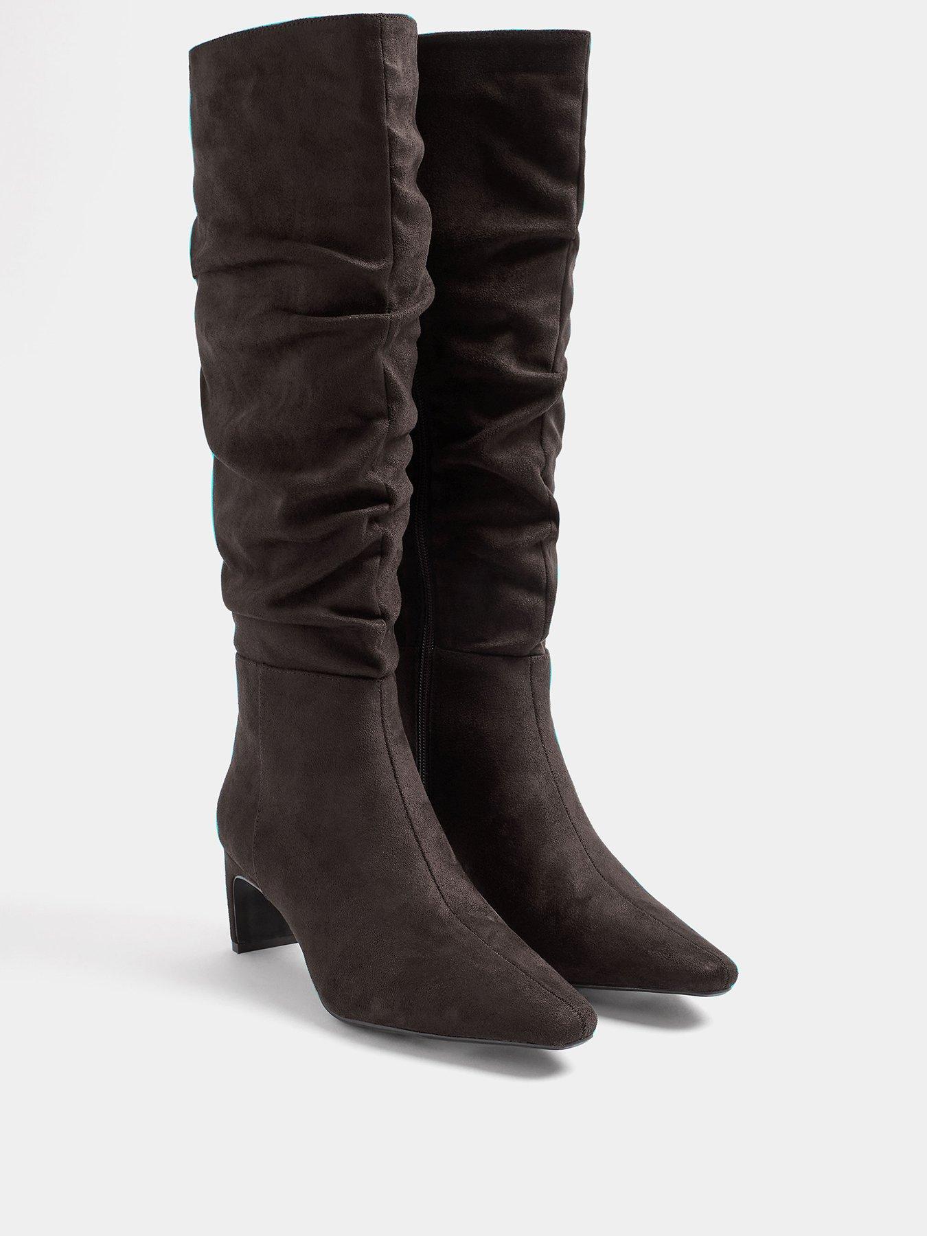 Image 2 of 4 of Yours Womens Wide Fit Square Toe Ruched Kitten Heel Boots - Brown