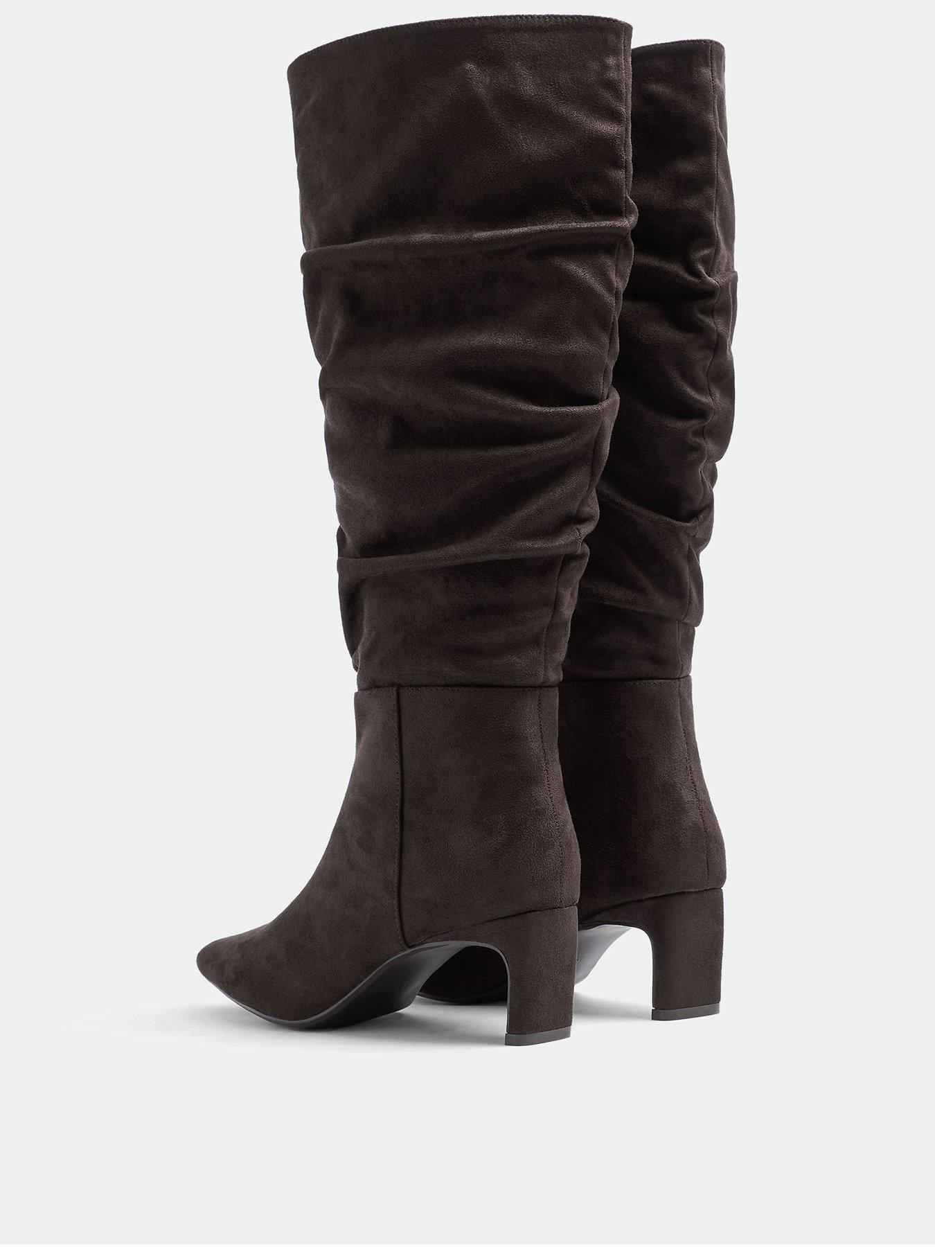Image 3 of 4 of Yours Womens Wide Fit Square Toe Ruched Kitten Heel Boots - Brown