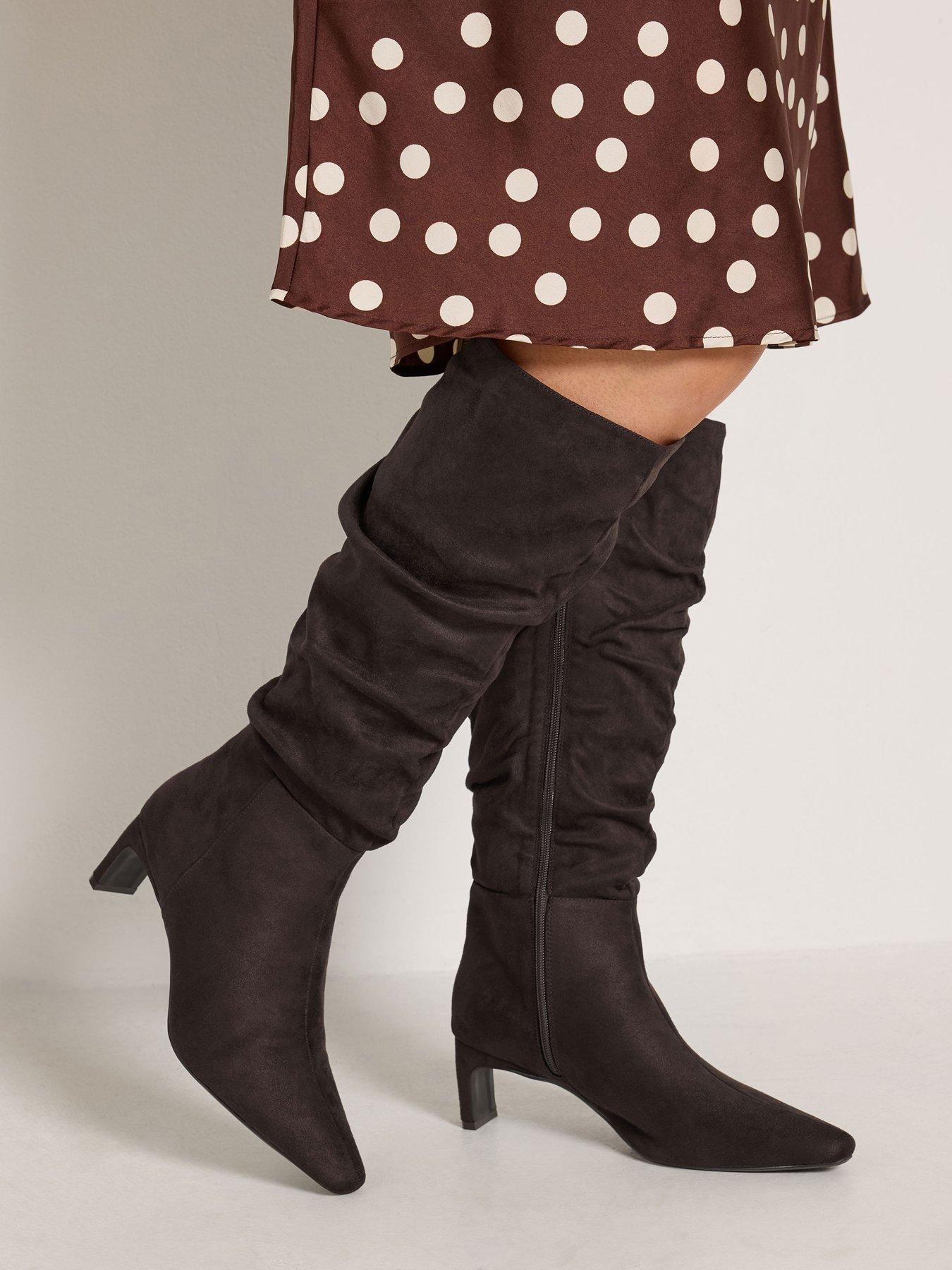 Image 4 of 4 of Yours Womens Wide Fit Square Toe Ruched Kitten Heel Boots - Brown