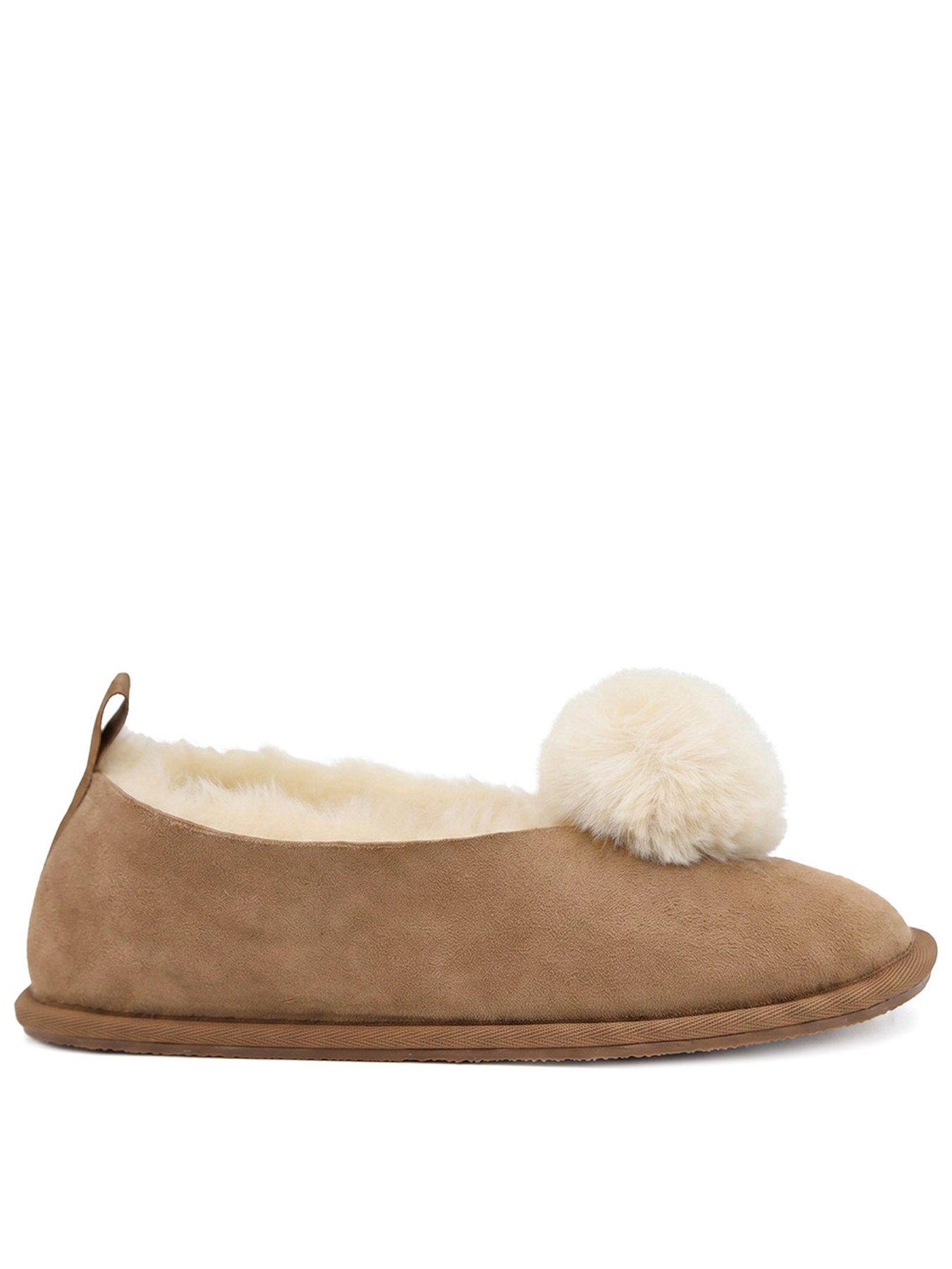 Image 1 of 6 of Jones Bootmaker Frinton Ballerina Pom Pom Slipper - Chestnut
