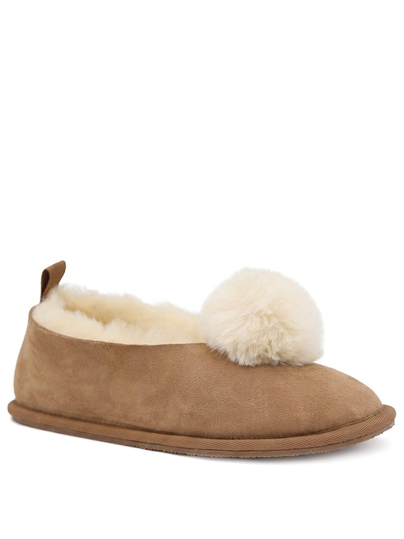 Image 2 of 6 of Jones Bootmaker Frinton Ballerina Pom Pom Slipper - Chestnut