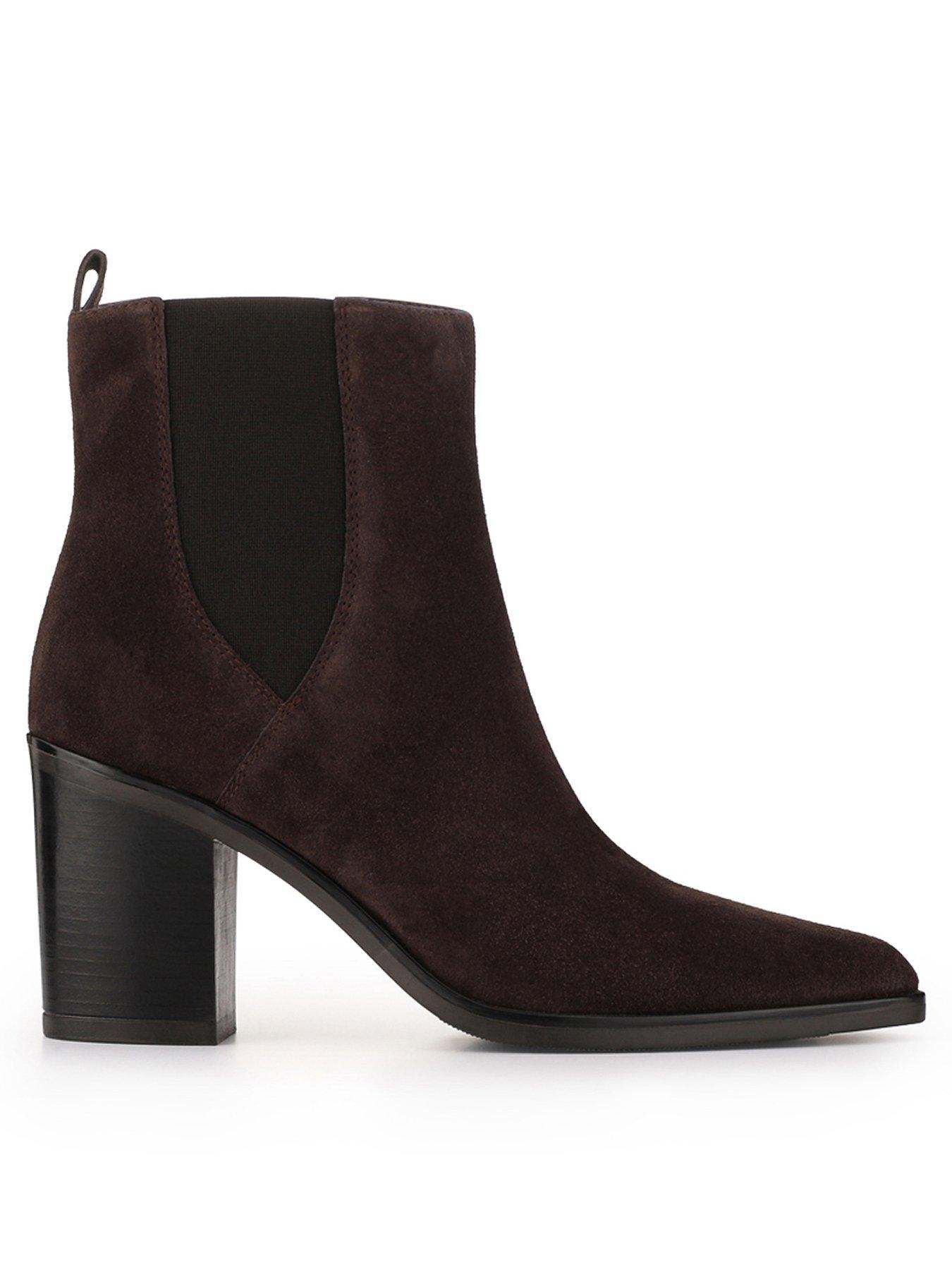 Jones Bootmaker Kalamata Block Heel Ankle Boot - Chocolate Suede
