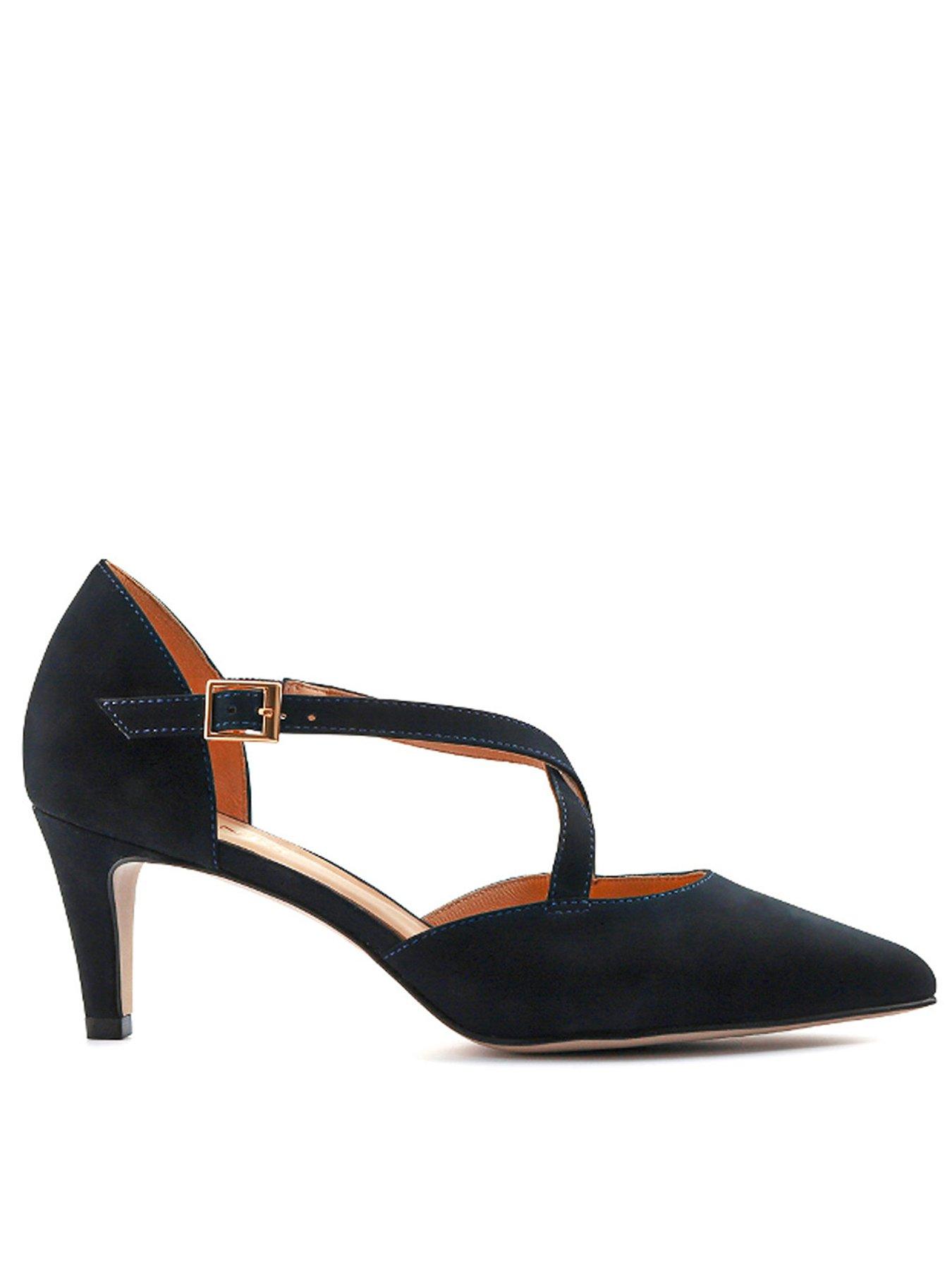 Jones Bootmaker Ysawide Cross Over Strap Court Heel - Navy Nubuck