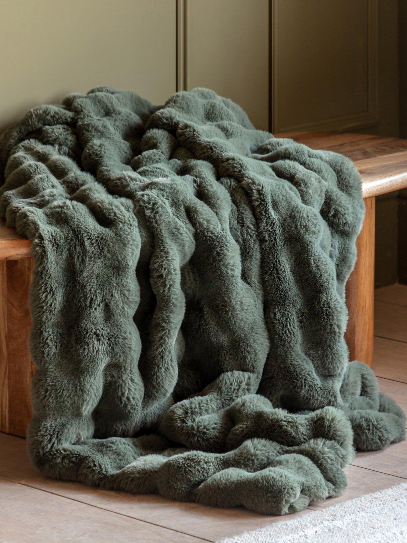 Gallery Direct Marshmallow Rabbit Faux Fur Thrw Olive 130x170cm