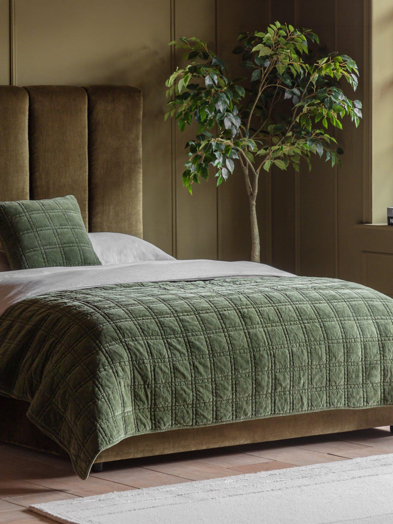 Gallery Cotton Velvet Quilted Bedspread Olive 2200x2400mm