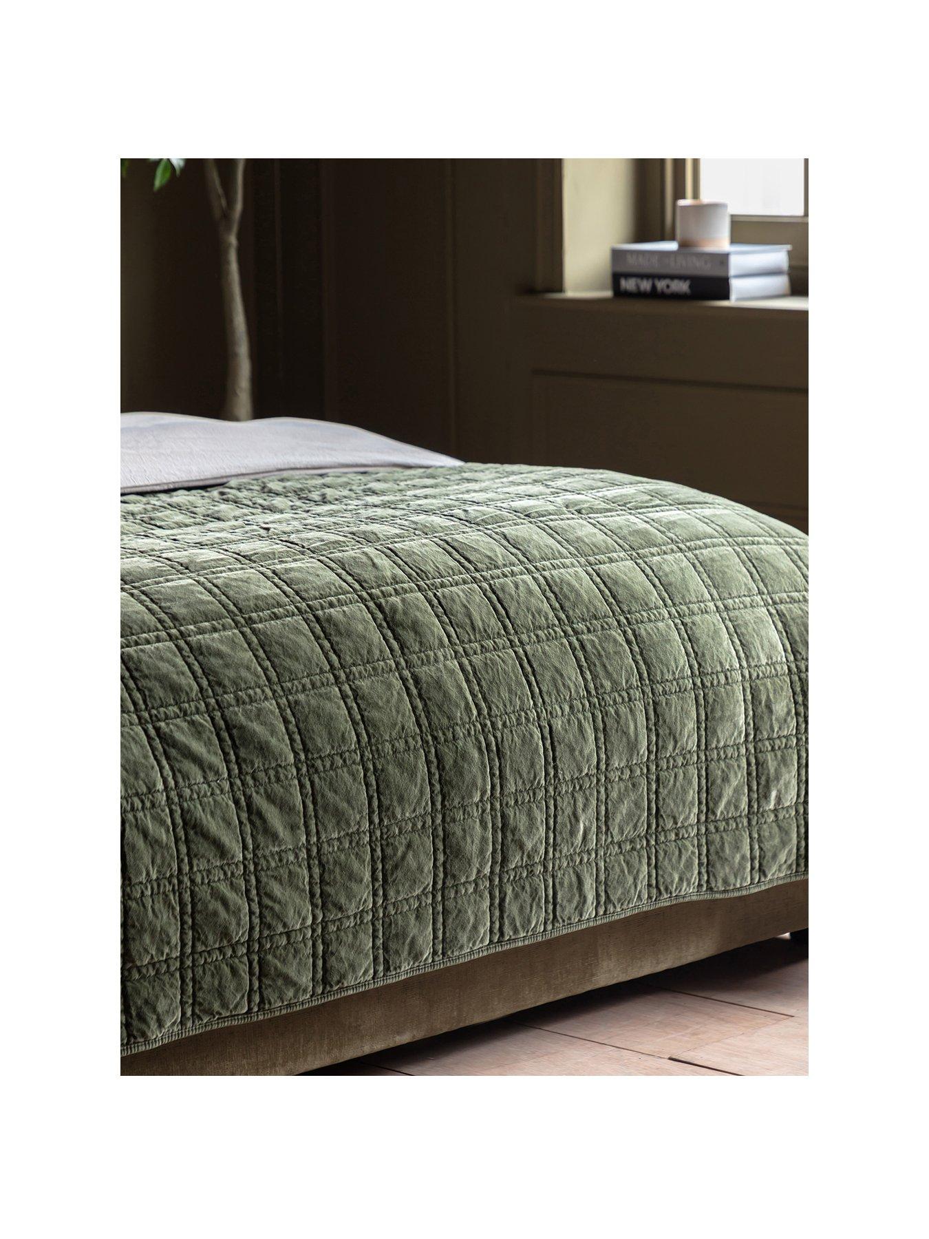Image 2 of 7 of Gallery Direct Cotton Velvet Quilted Bedspread Olive 220x240cm