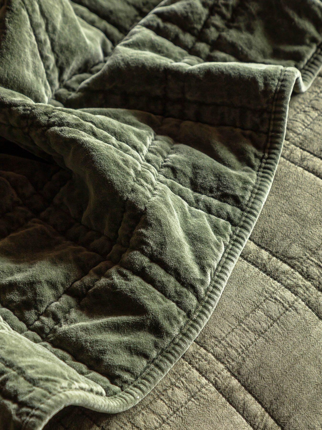 Image 4 of 7 of Gallery Direct Cotton Velvet Quilted Bedspread Olive 220x240cm