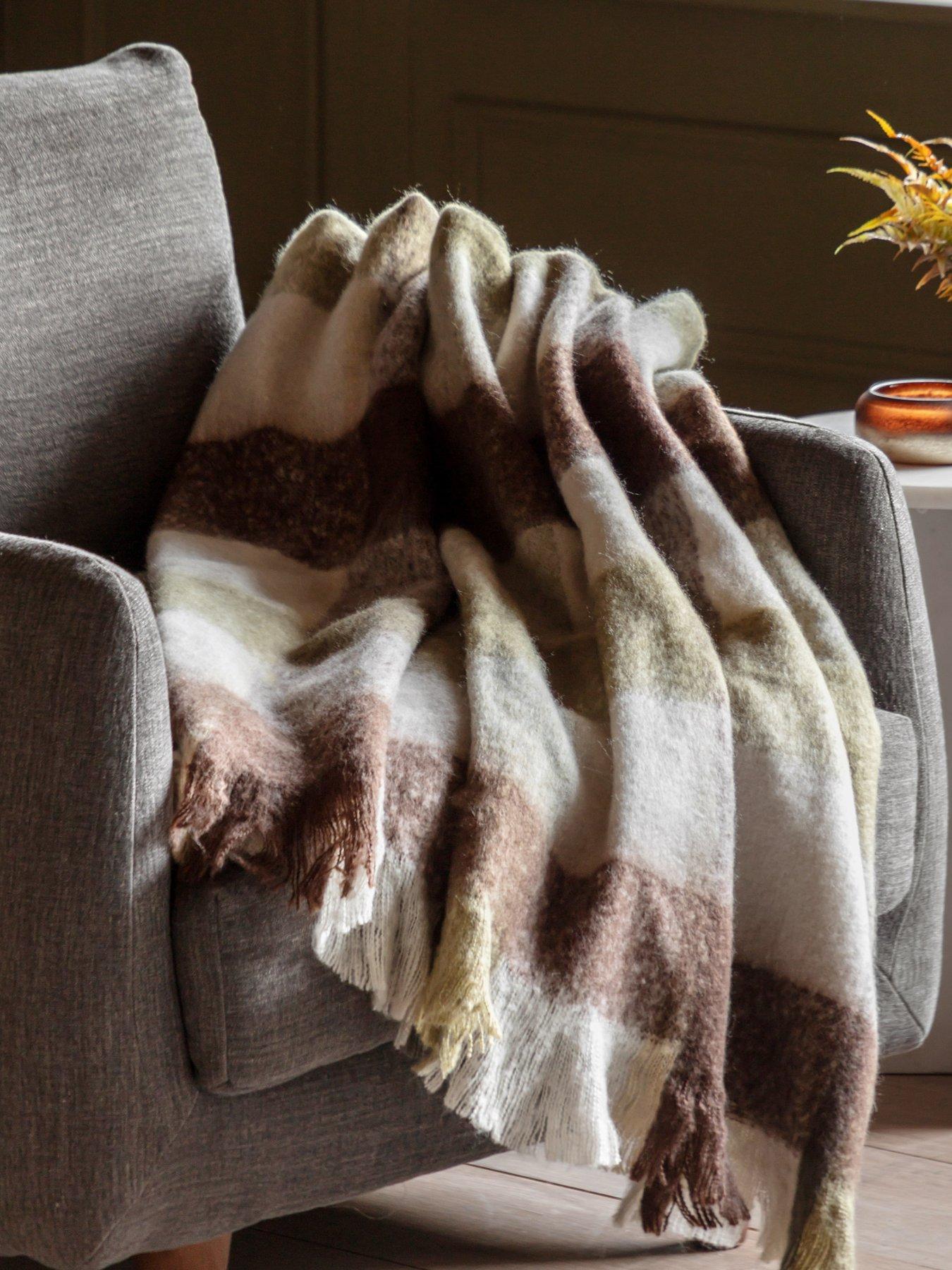 Gallery Check Faux Mohair Throw Olive 1300x1700mm