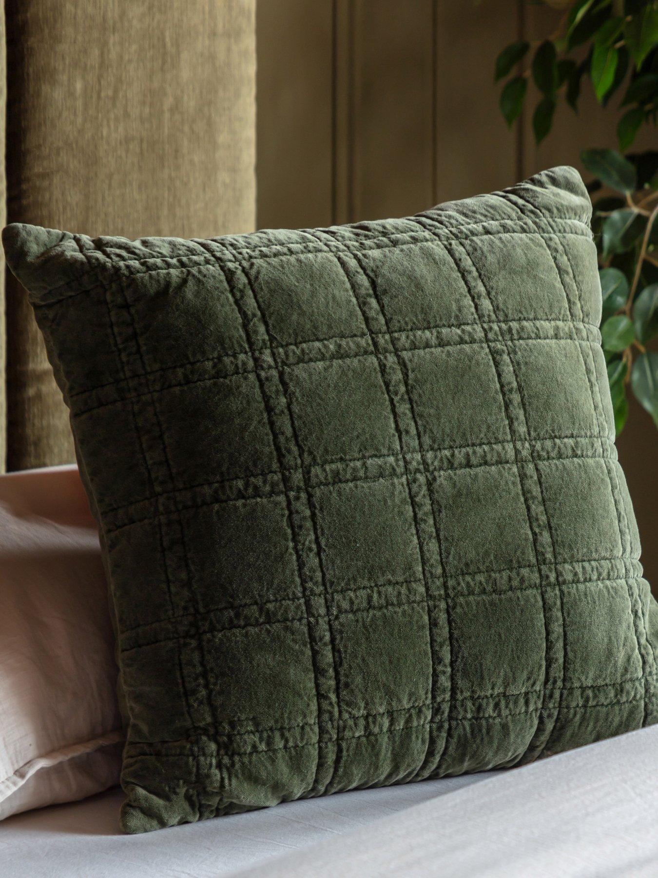 Gallery Cotton Velvet Quilted Cushion Olive 500x500mm