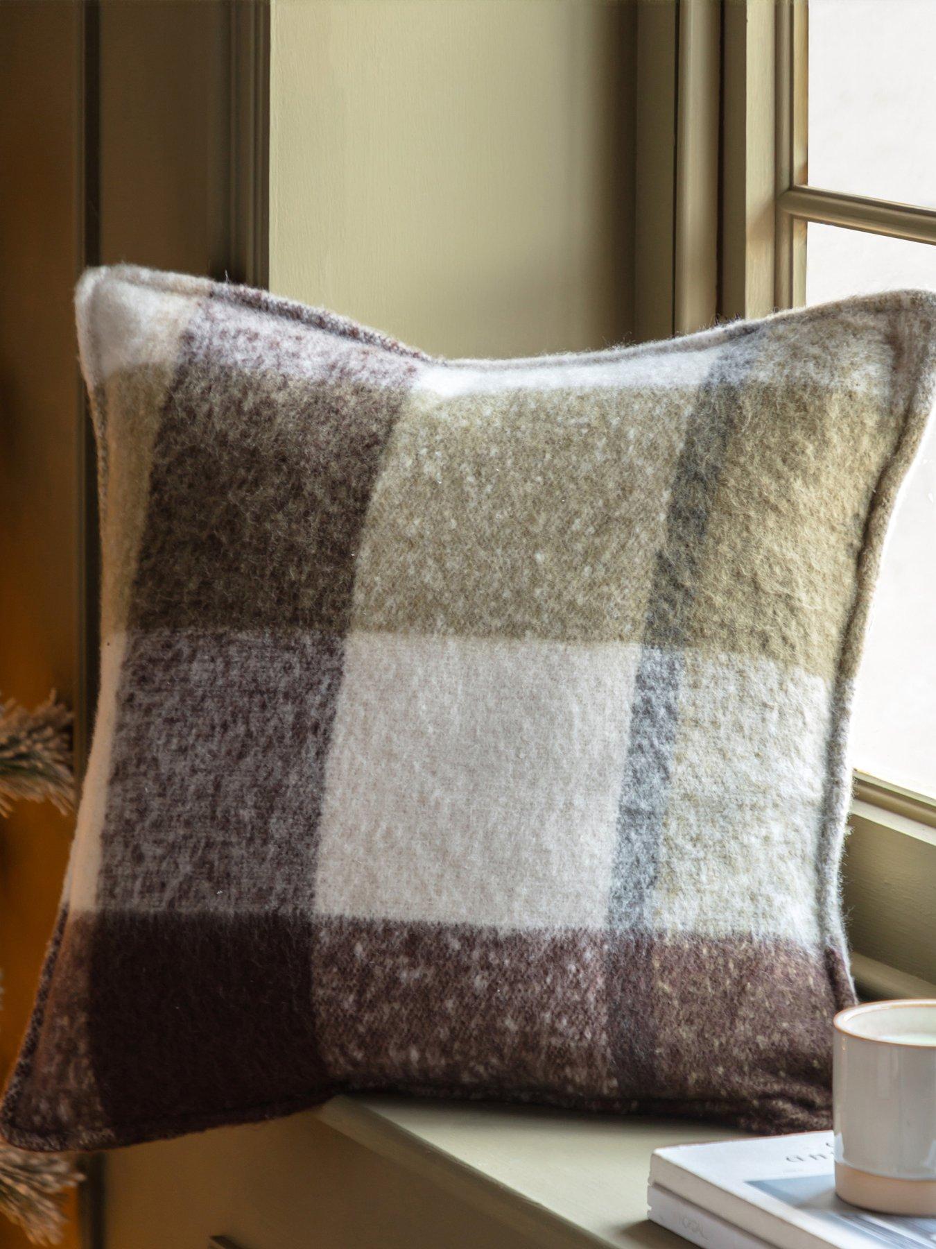 Gallery Direct Check Faux Mohair Cushion Olive 45x45cm