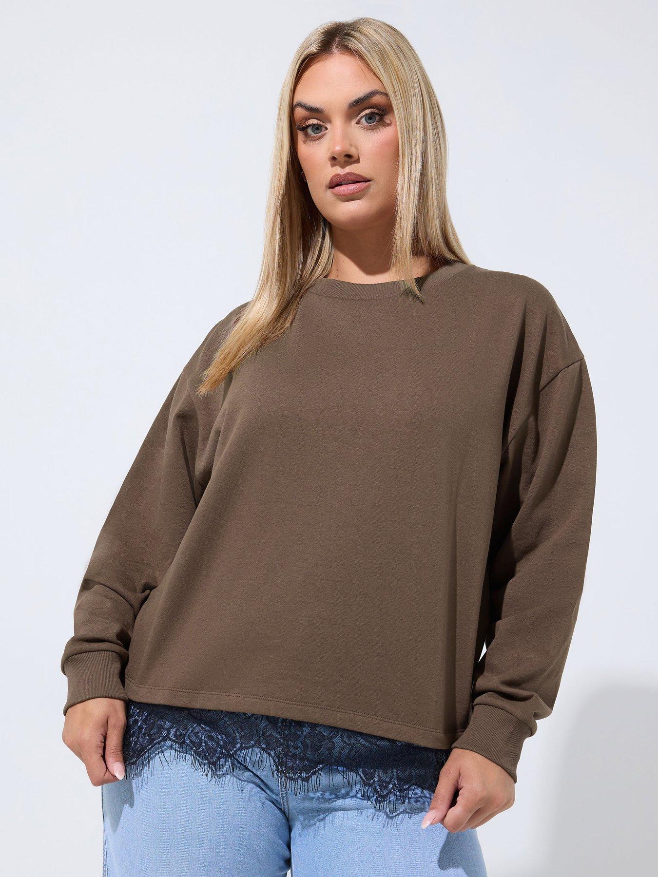 Yours Curve Long Sleeve Lace Hem Sweatshirt