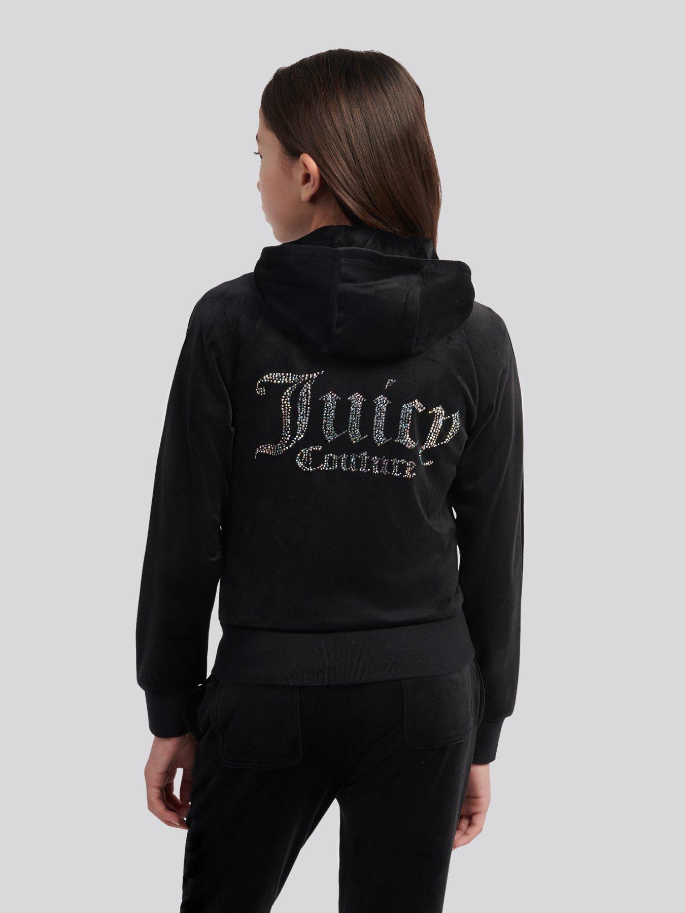 Image 2 of 5 of Juicy Couture Girls Velour Pintuck Diamante Zip Through Hoodie - Black
