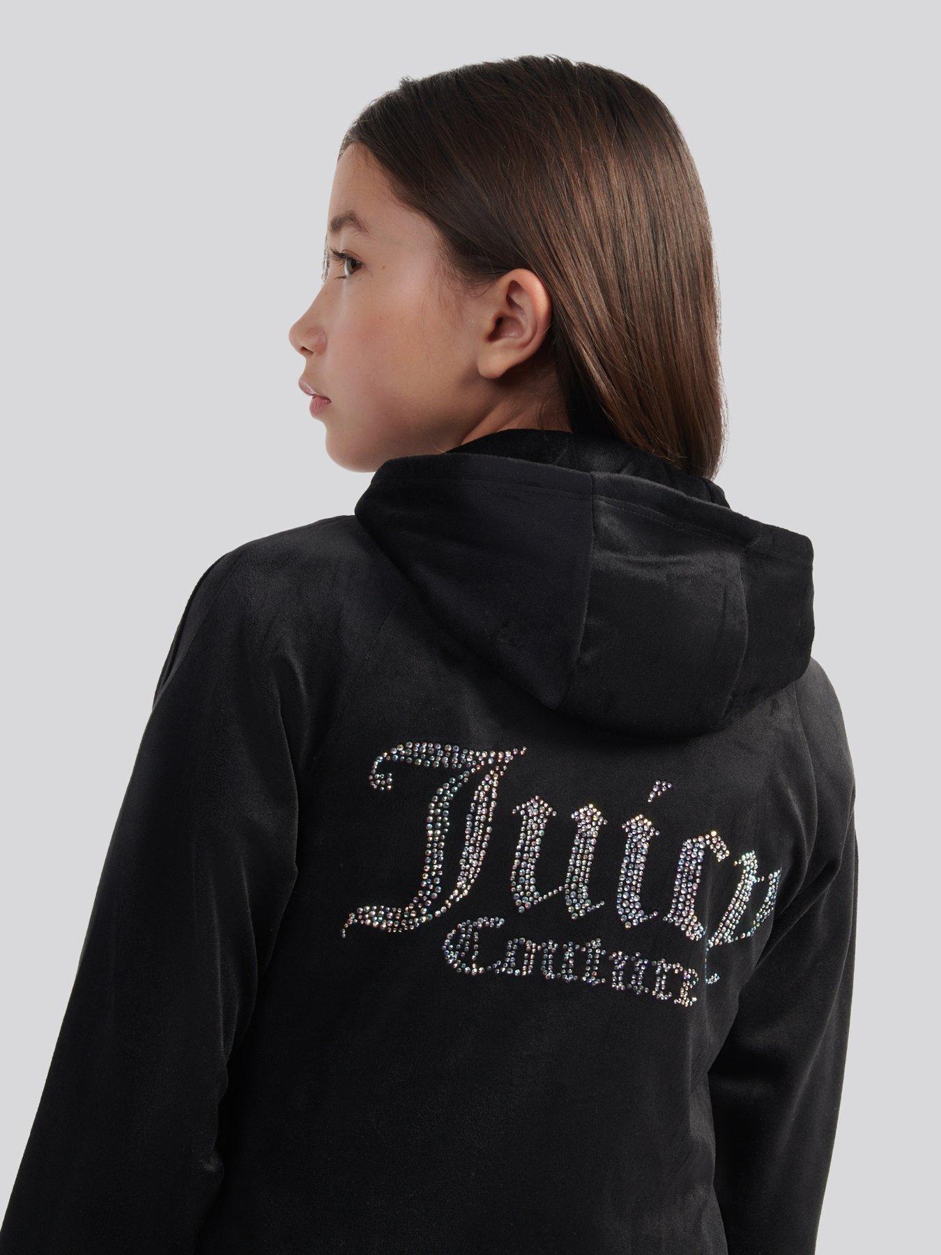 Image 5 of 5 of Juicy Couture Girls Velour Pintuck Diamante Zip Through Hoodie - Black