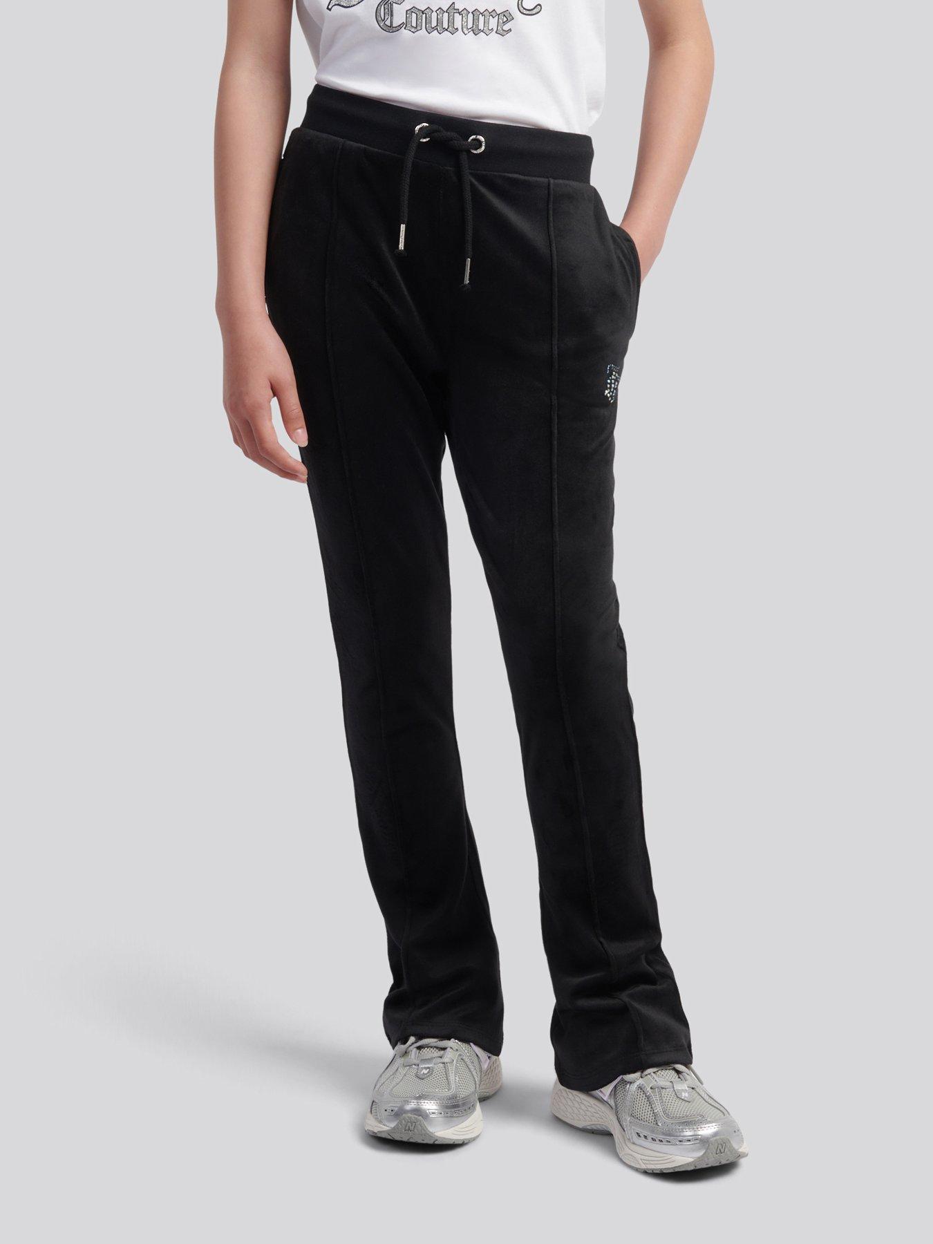 Image 1 of 4 of Juicy Couture Girls Velour Pintuck Bootcut Jogger - Black