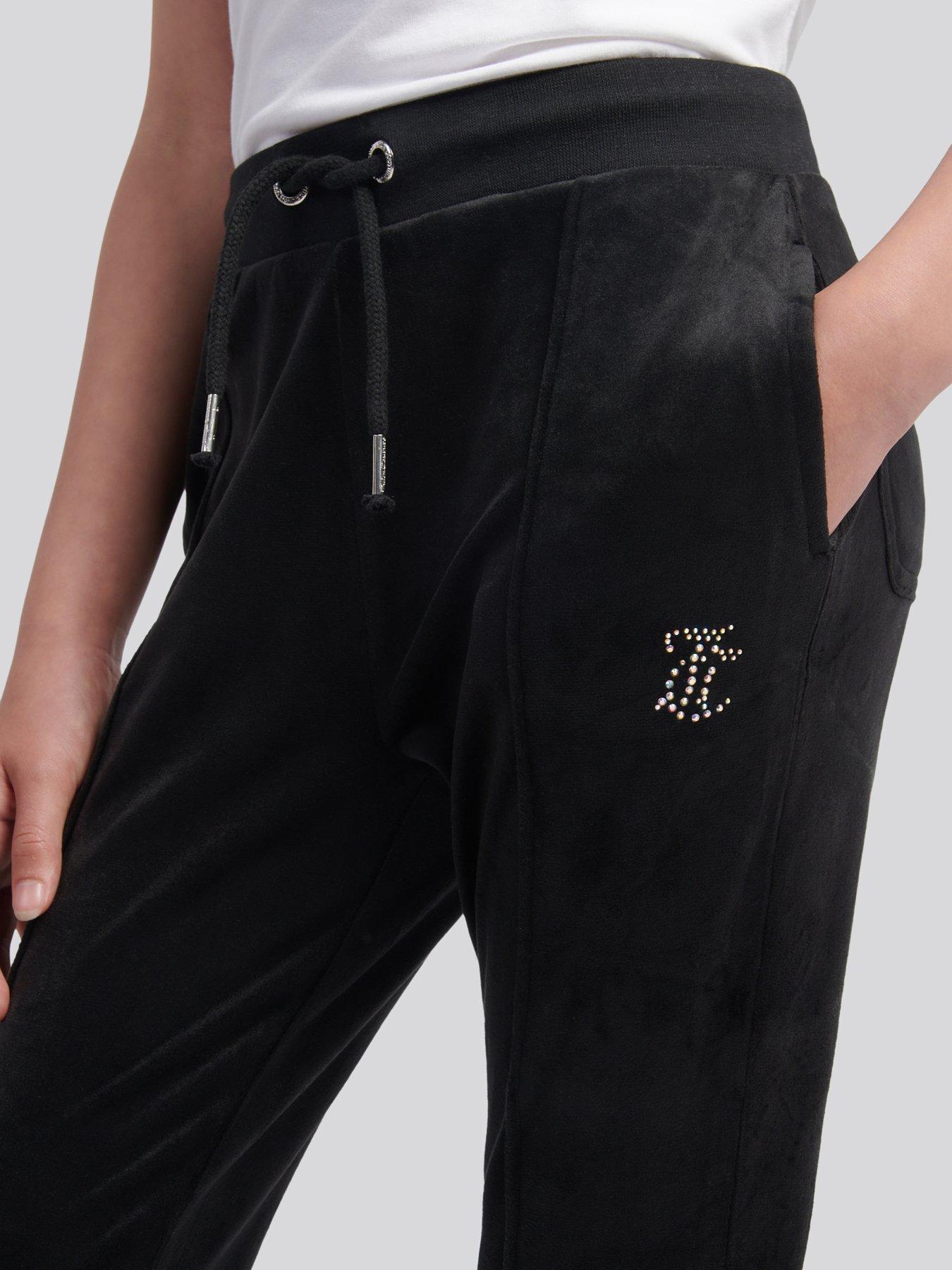 Image 3 of 4 of Juicy Couture Girls Velour Pintuck Bootcut Jogger - Black