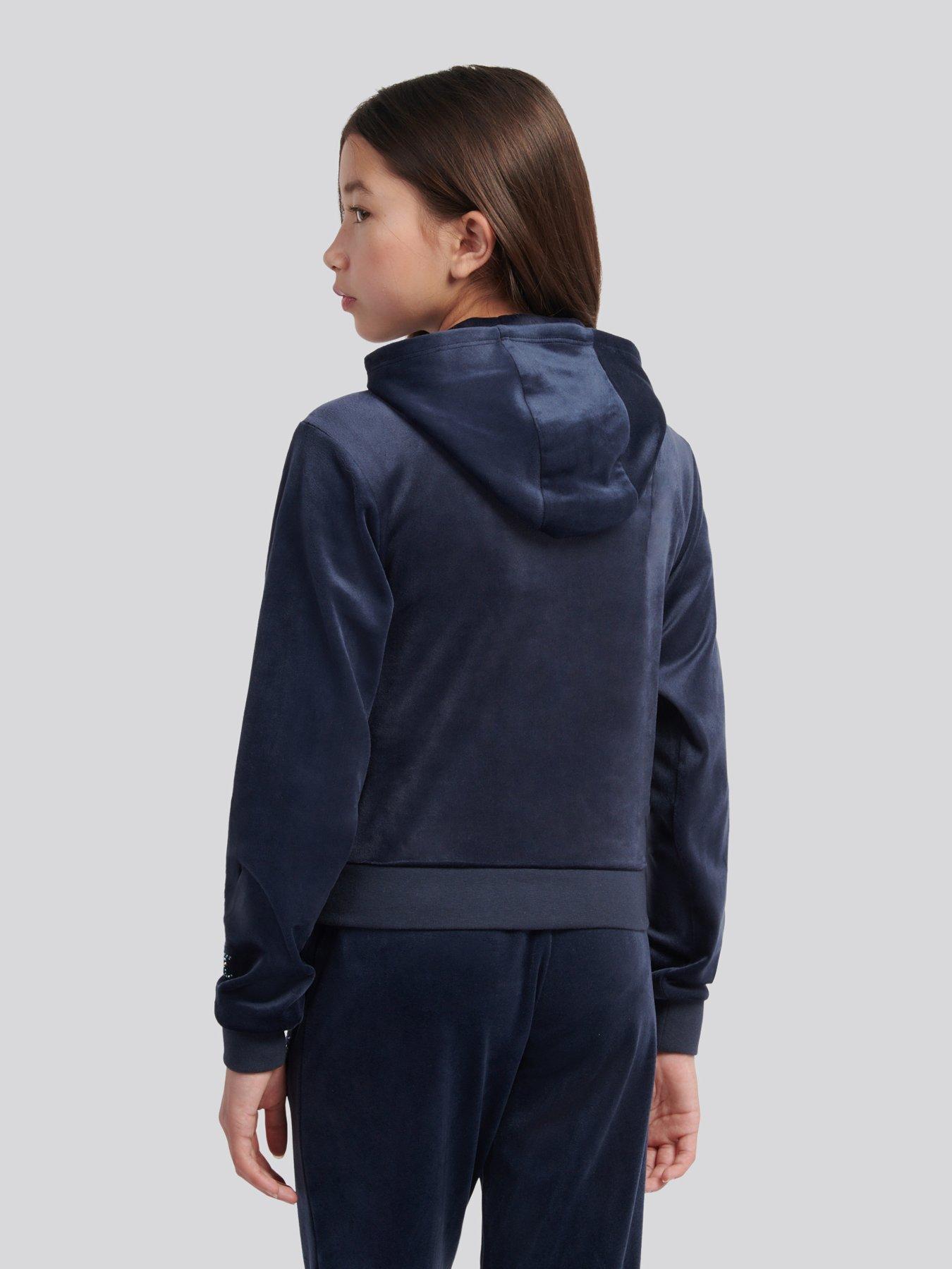 Image 2 of 4 of Juicy Couture Girls Velour Front Diamante Zip Through Hoodie - Navy