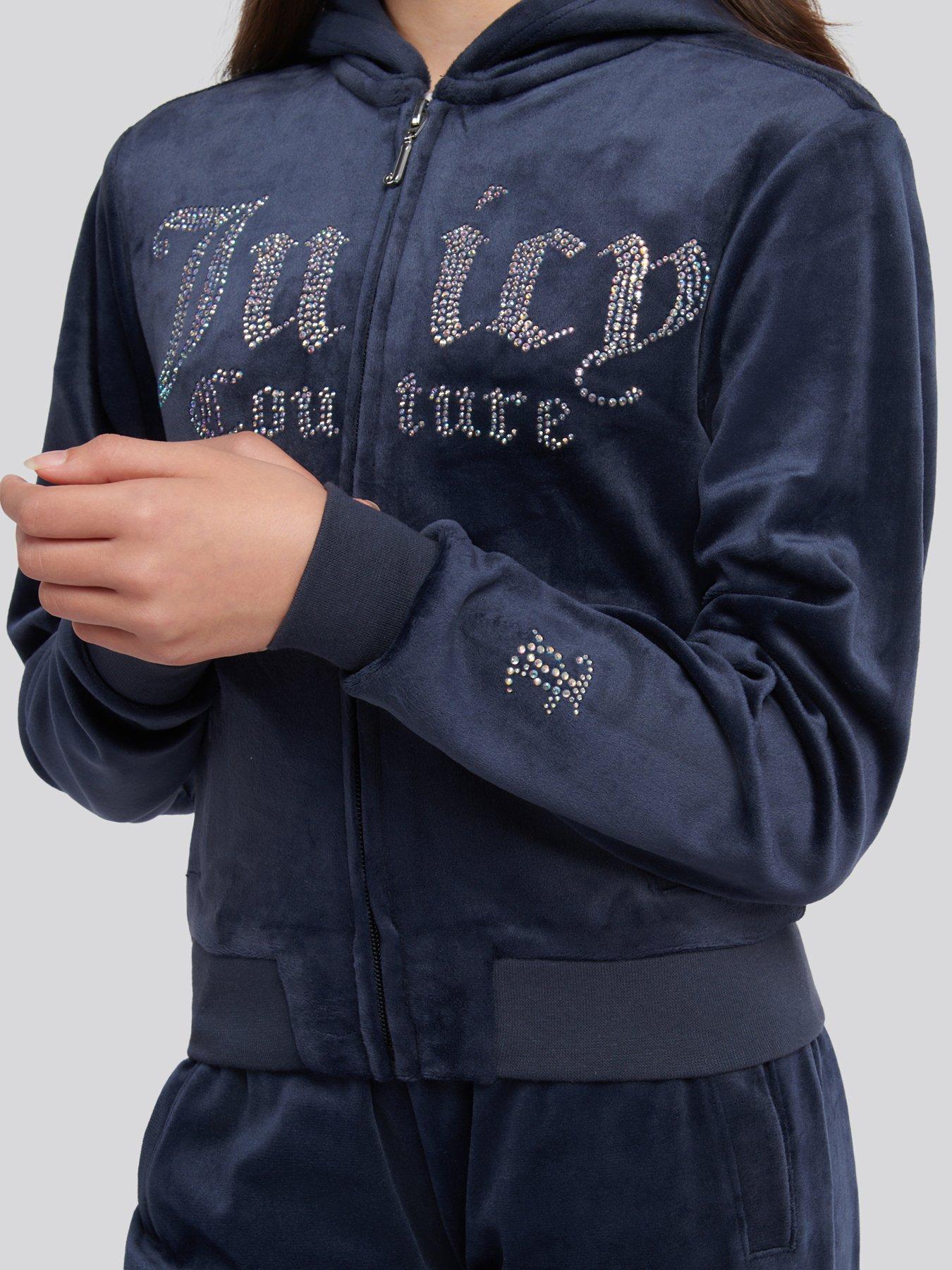 Image 4 of 4 of Juicy Couture Girls Velour Front Diamante Zip Through Hoodie - Navy