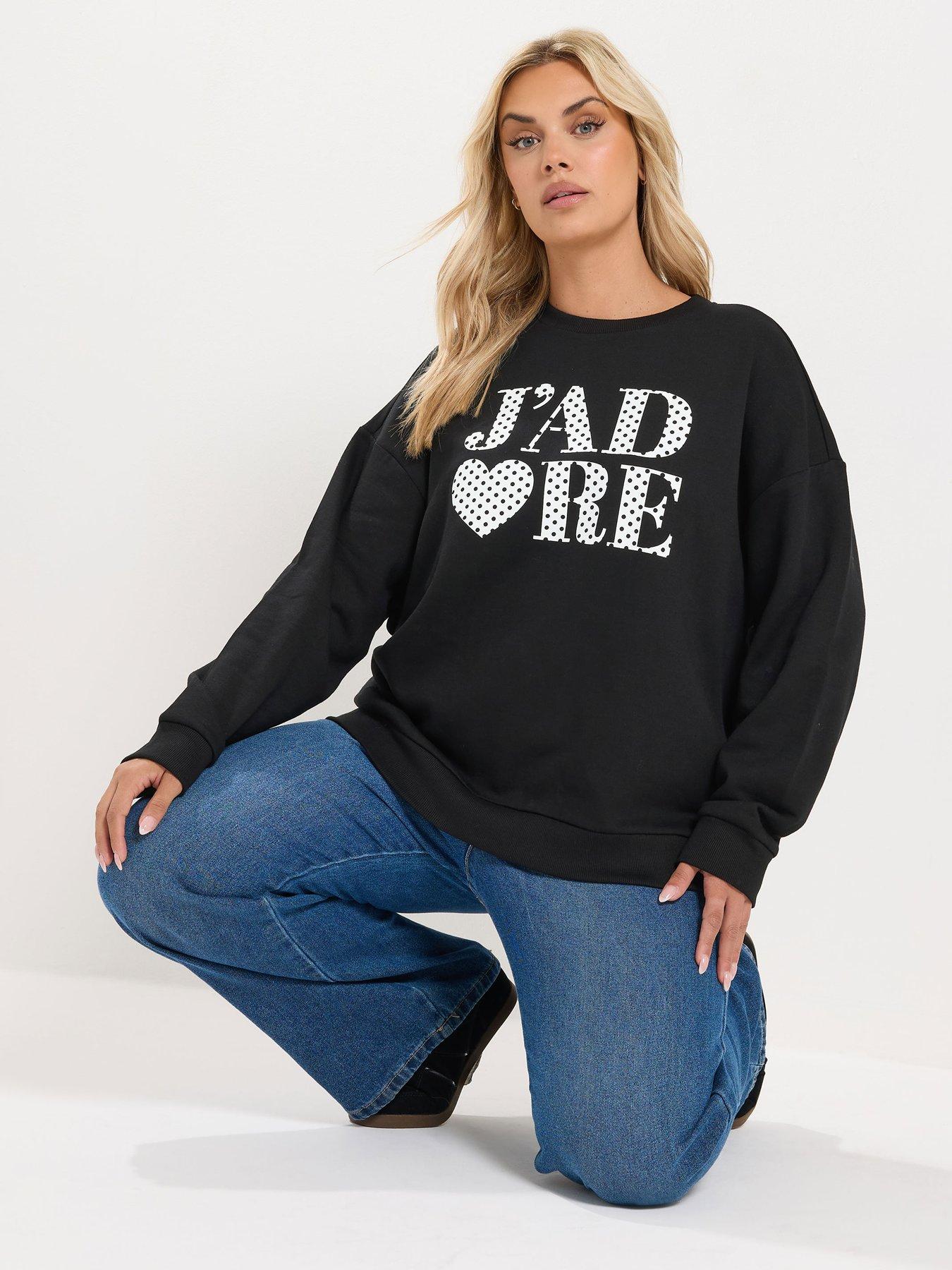 Yours Curve Polka Dot Slogan Sweatshirt - Black