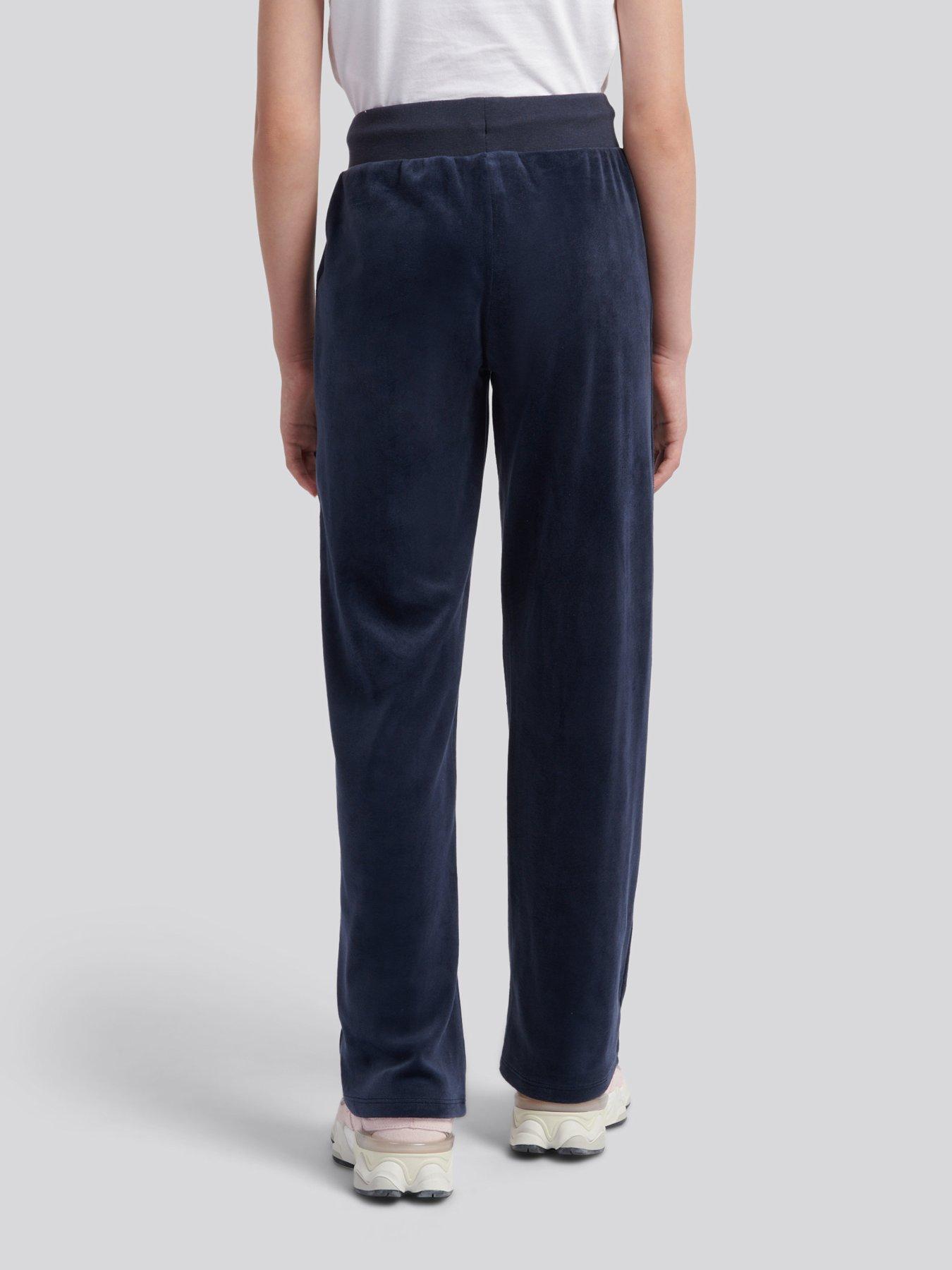 Image 2 of 4 of Juicy Couture Girls Velour Diamante Straight Leg Jogger - Navy