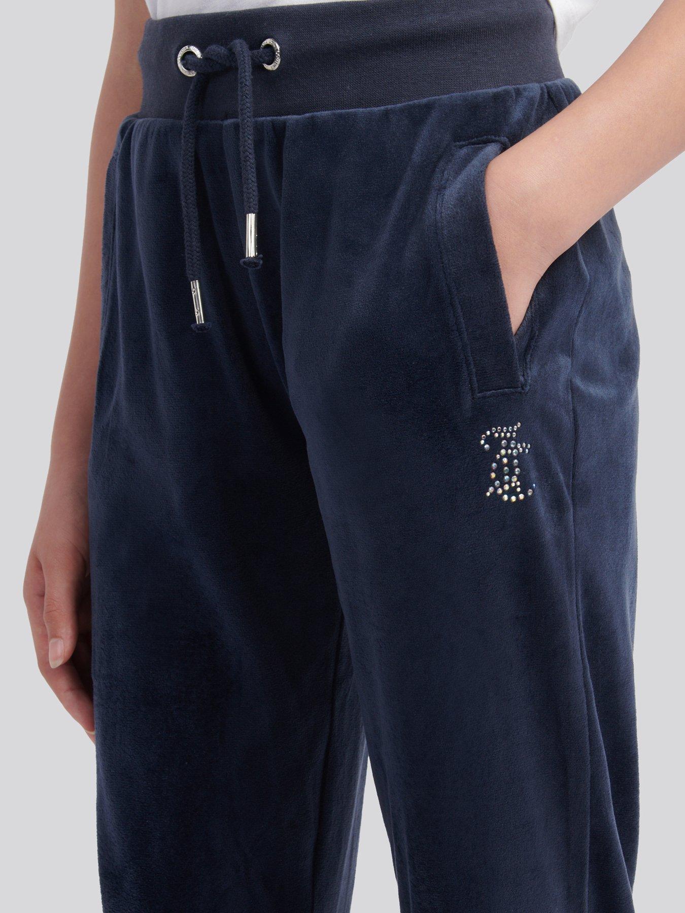 Image 4 of 4 of Juicy Couture Girls Velour Diamante Straight Leg Jogger - Navy