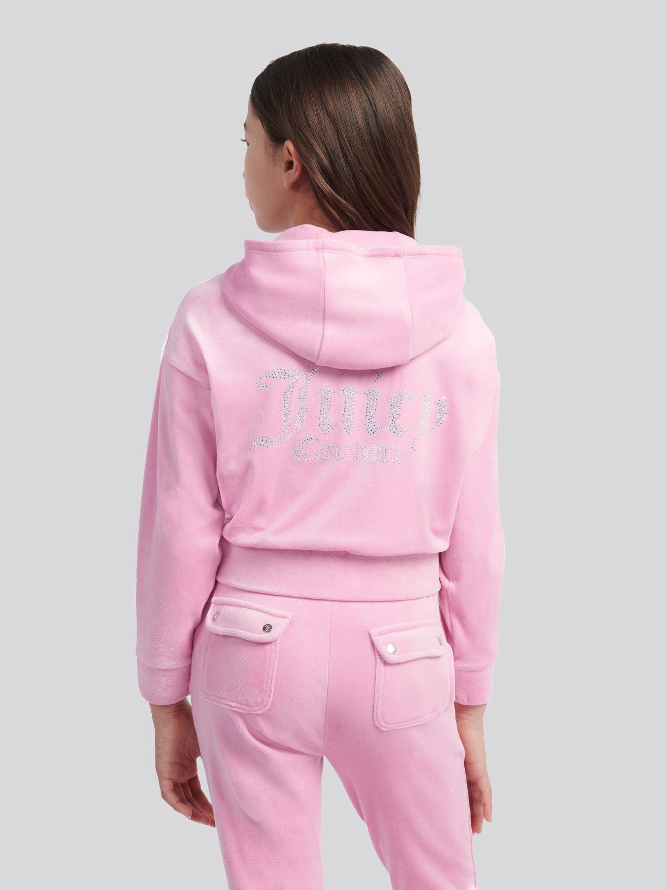 Image 2 of 4 of Juicy Couture Girls Velour Diamante Zip Through Cropped Hoodie - Pink
