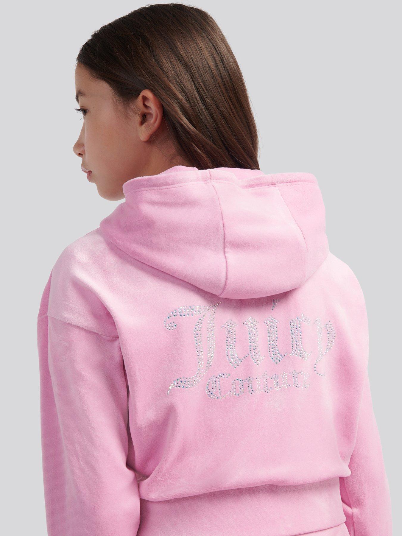 Image 4 of 4 of Juicy Couture Girls Velour Diamante Zip Through Cropped Hoodie - Pink