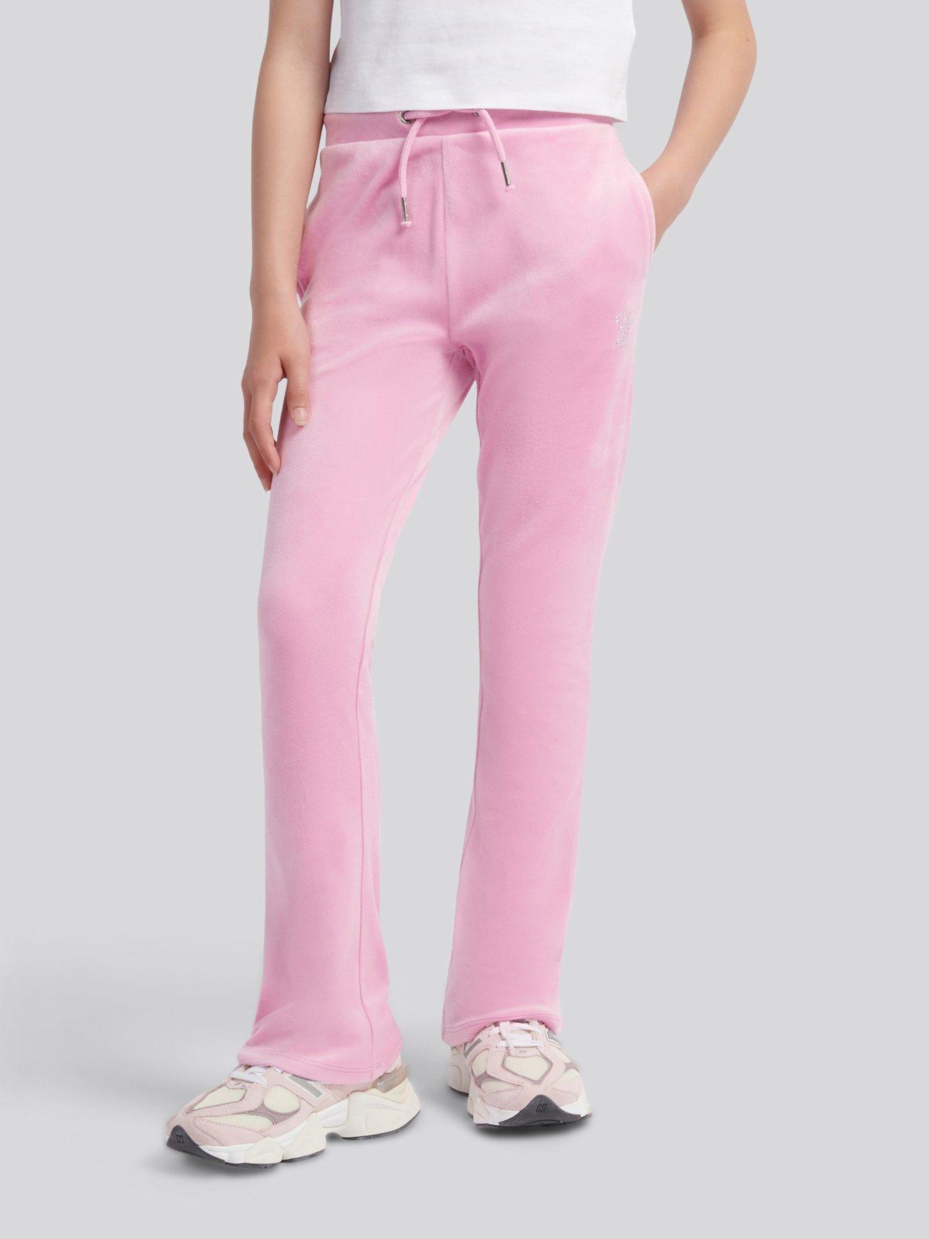Image 1 of 4 of Juicy Couture Girls Velour Diamante Bootcut Joggers - Pink