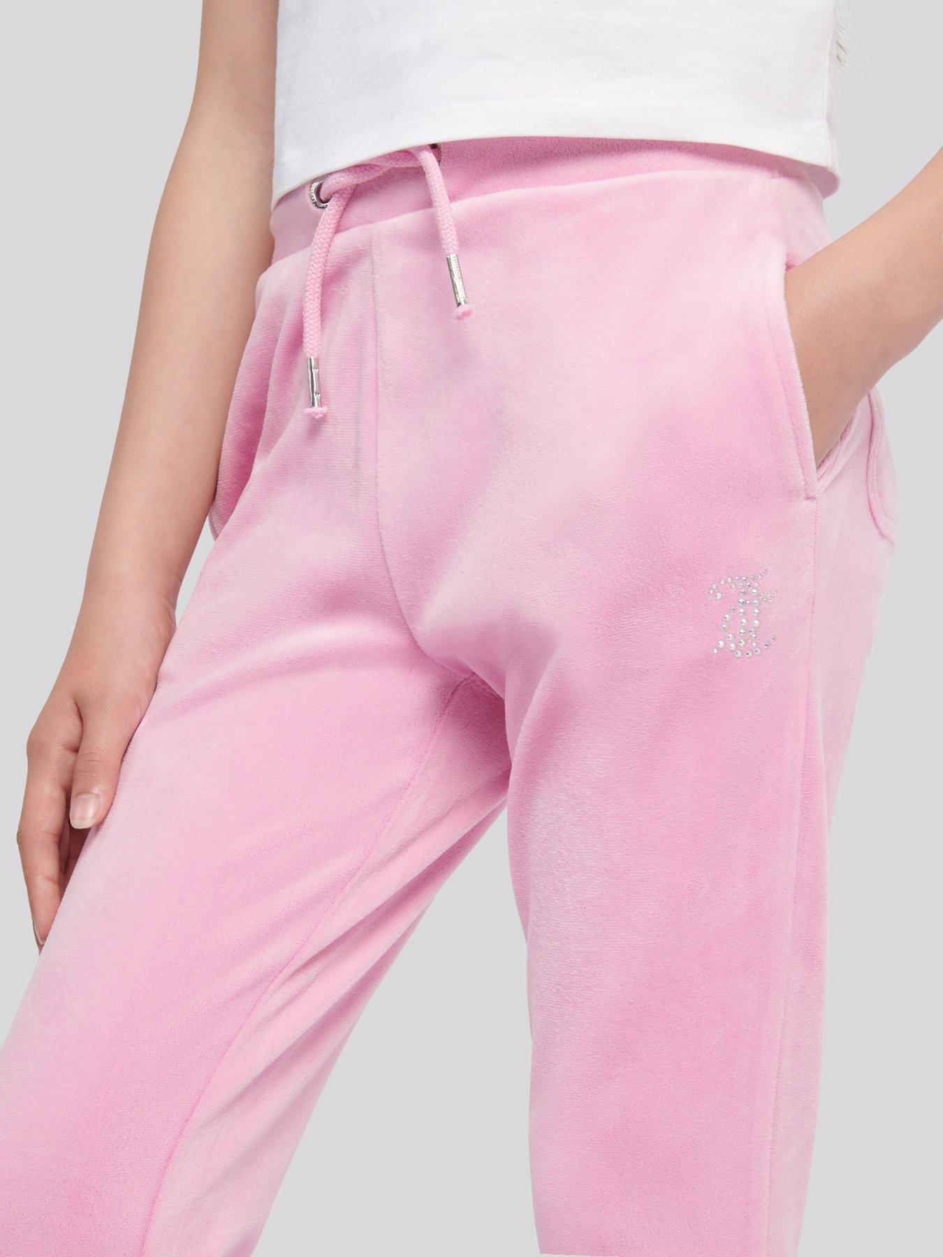 Image 3 of 4 of Juicy Couture Girls Velour Diamante Bootcut Joggers - Pink
