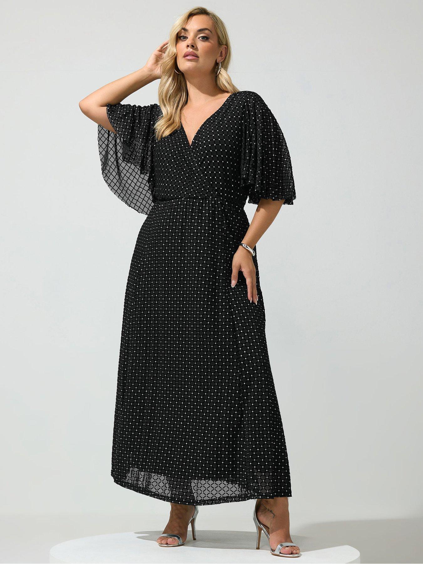 Image 1 of 4 of Yours Curve Mesh Glitter Wrap Dres
