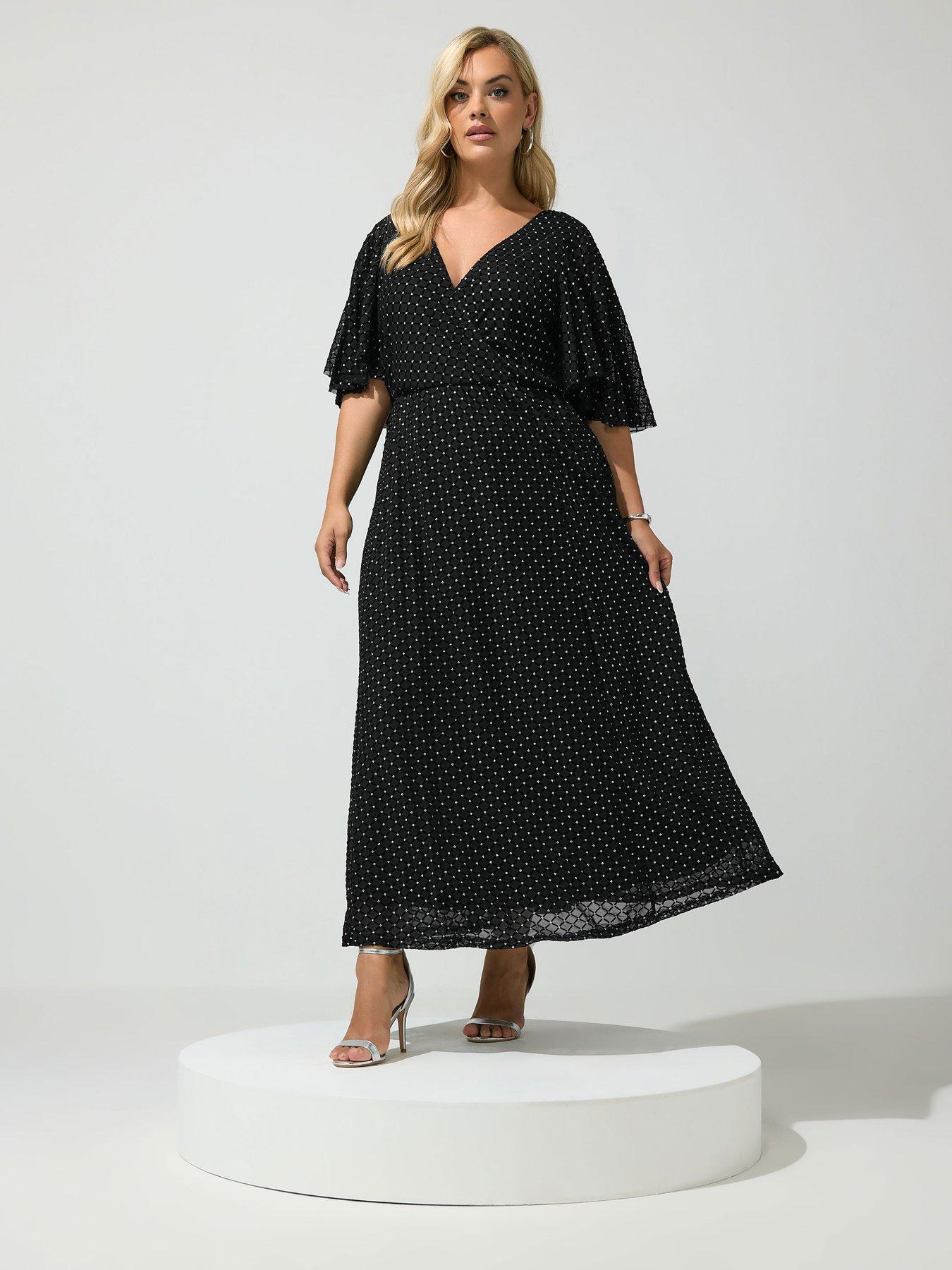Image 3 of 4 of Yours Curve Mesh Glitter Wrap Dres