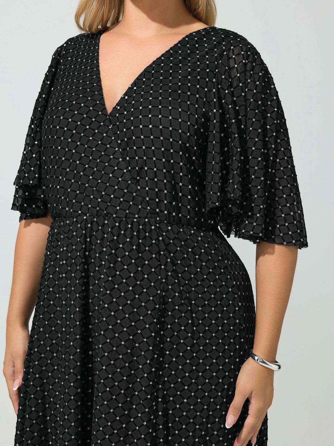 Image 4 of 4 of Yours Curve Mesh Glitter Wrap Dres