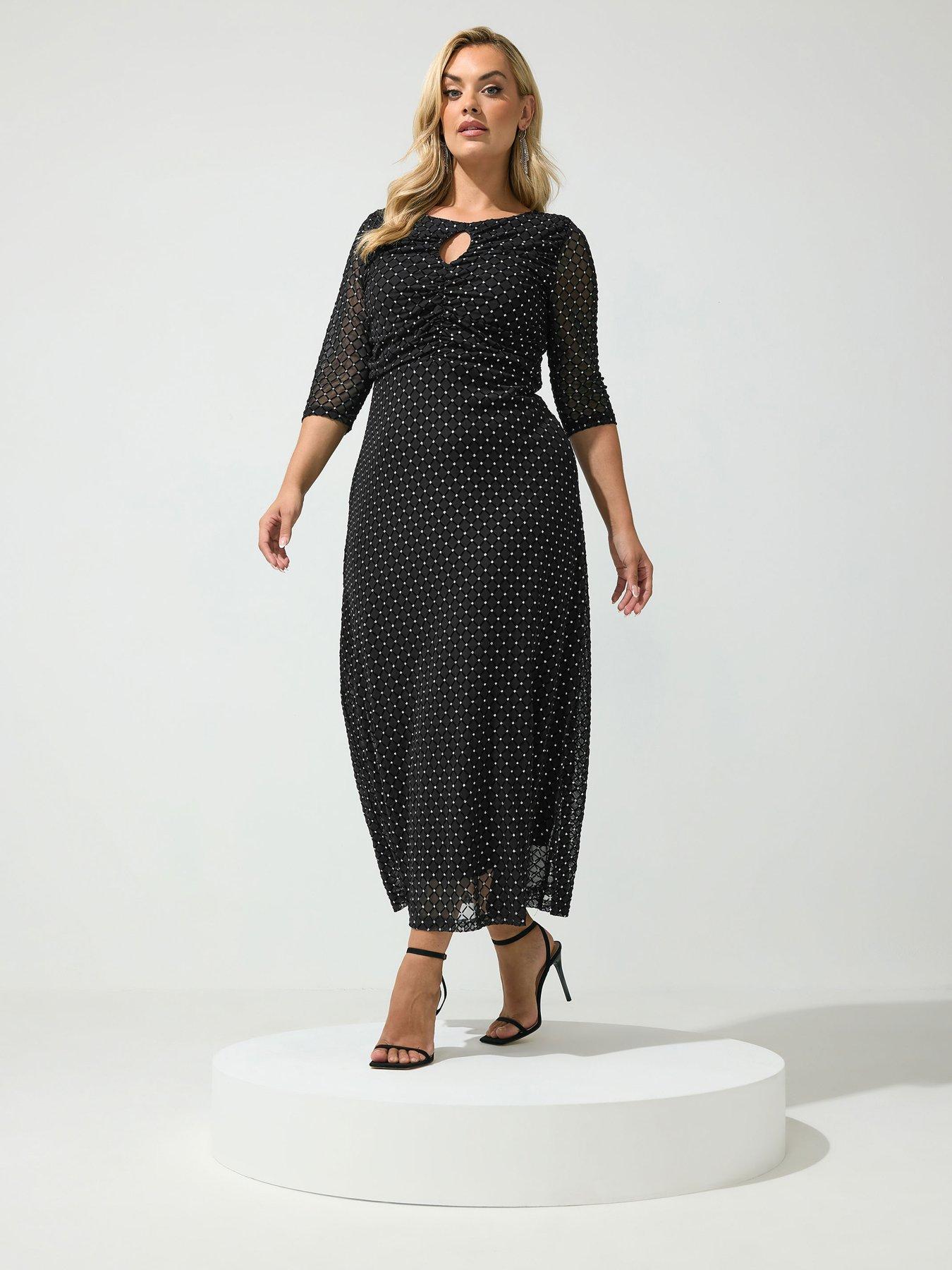 Image 3 of 4 of Yours Curve Glitter Keyhole Maxi Dress