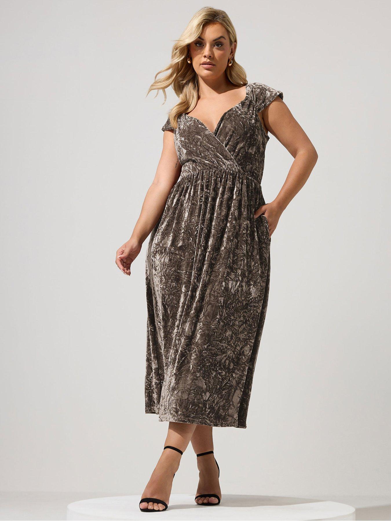 Image 1 of 4 of Yours Curve Velvet Wrap Dress