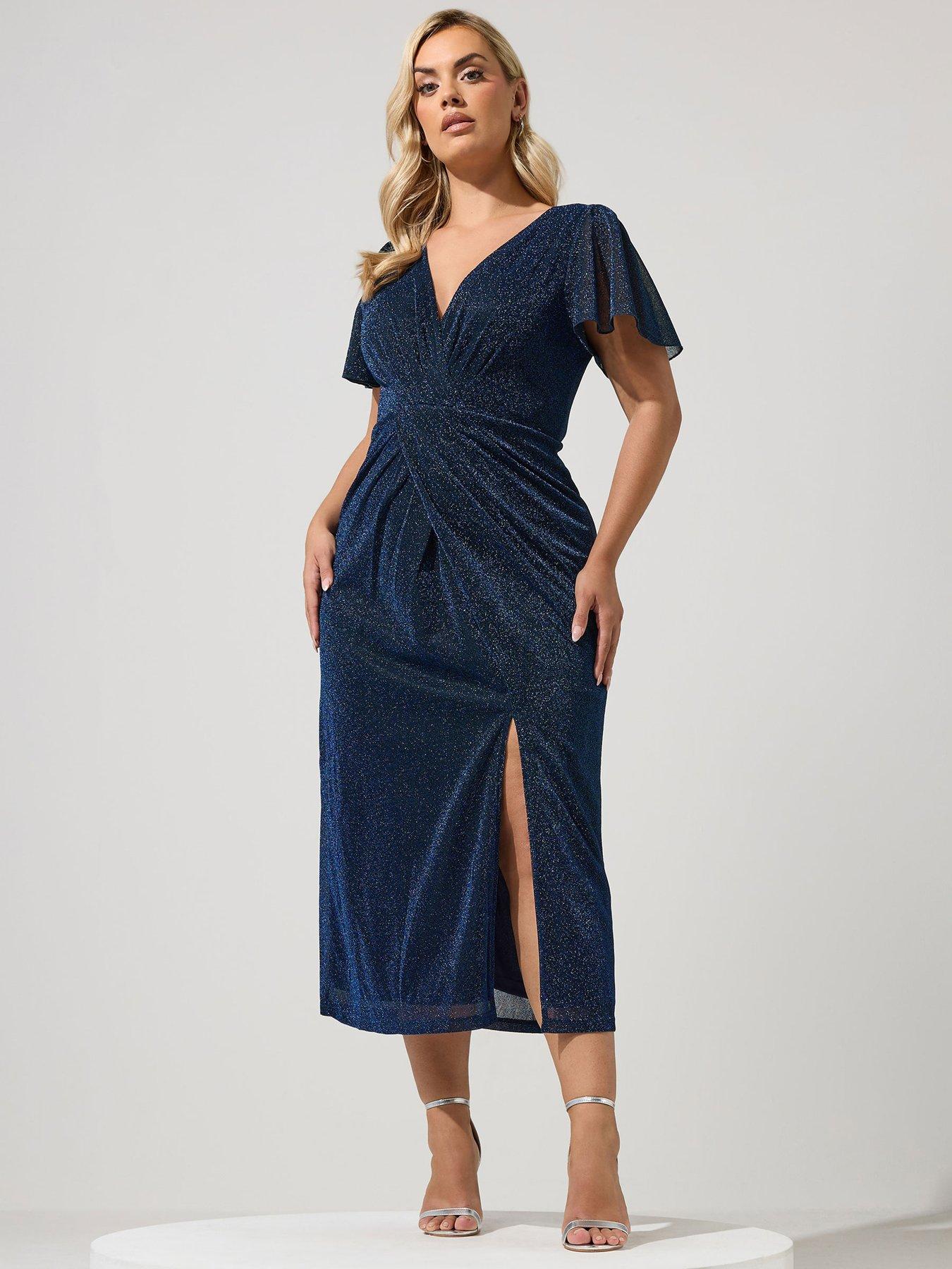 Image 1 of 4 of Yours Curve Metallic Pleat Wrap Dress