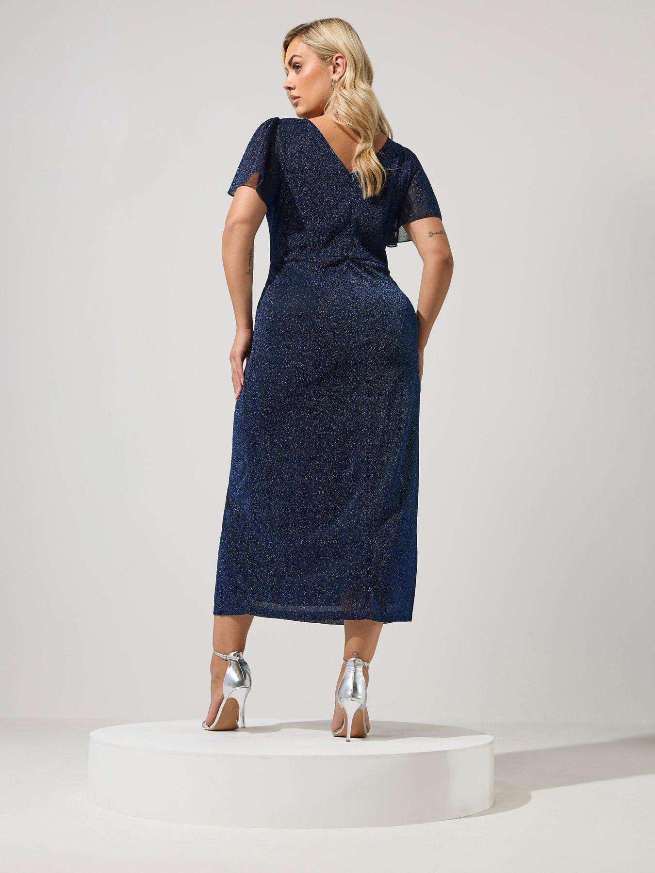 Image 2 of 4 of Yours Curve Metallic Pleat Wrap Dress