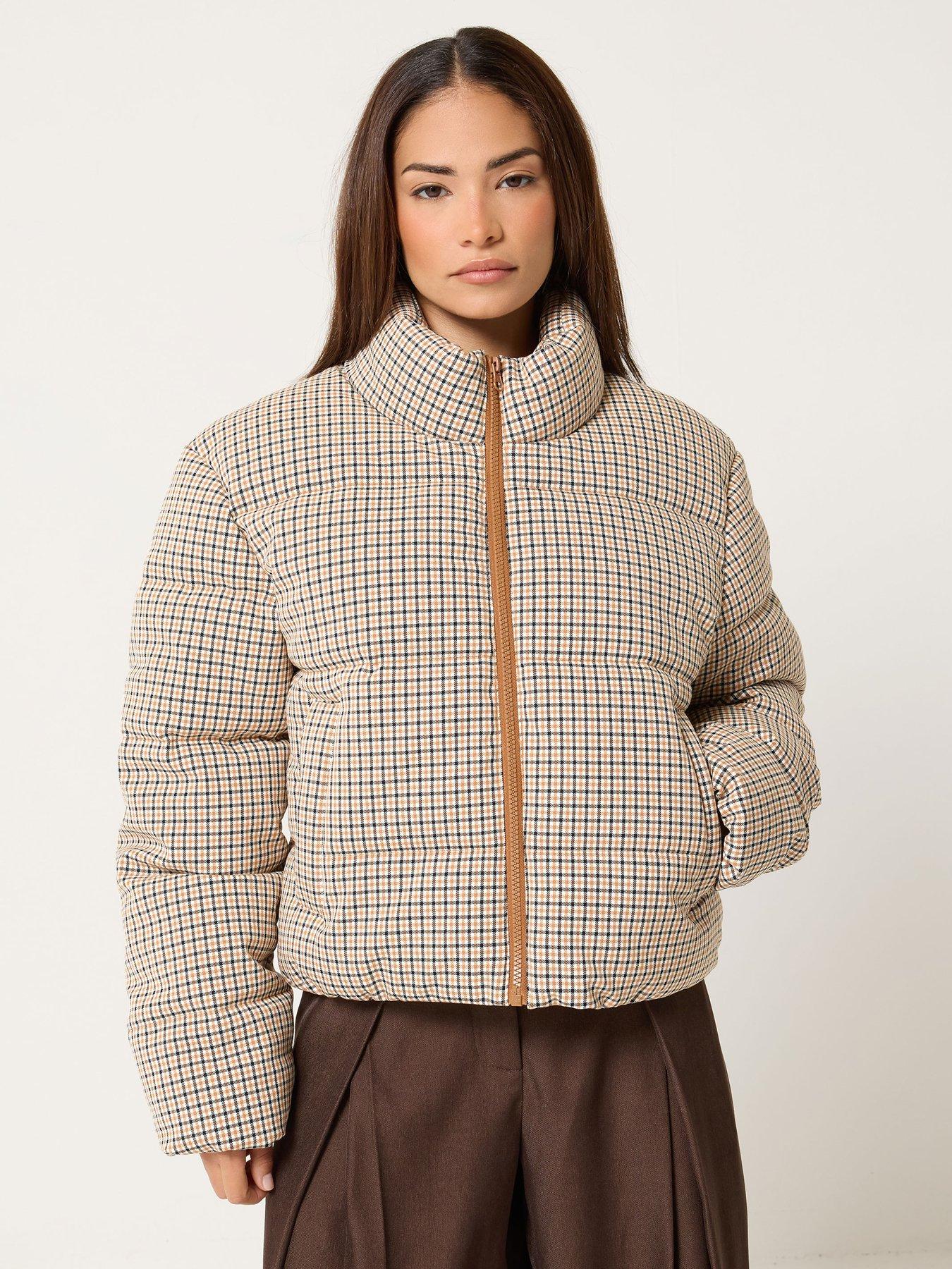 PixieGirl Petite Micro Check Puffer Jacket - Cream