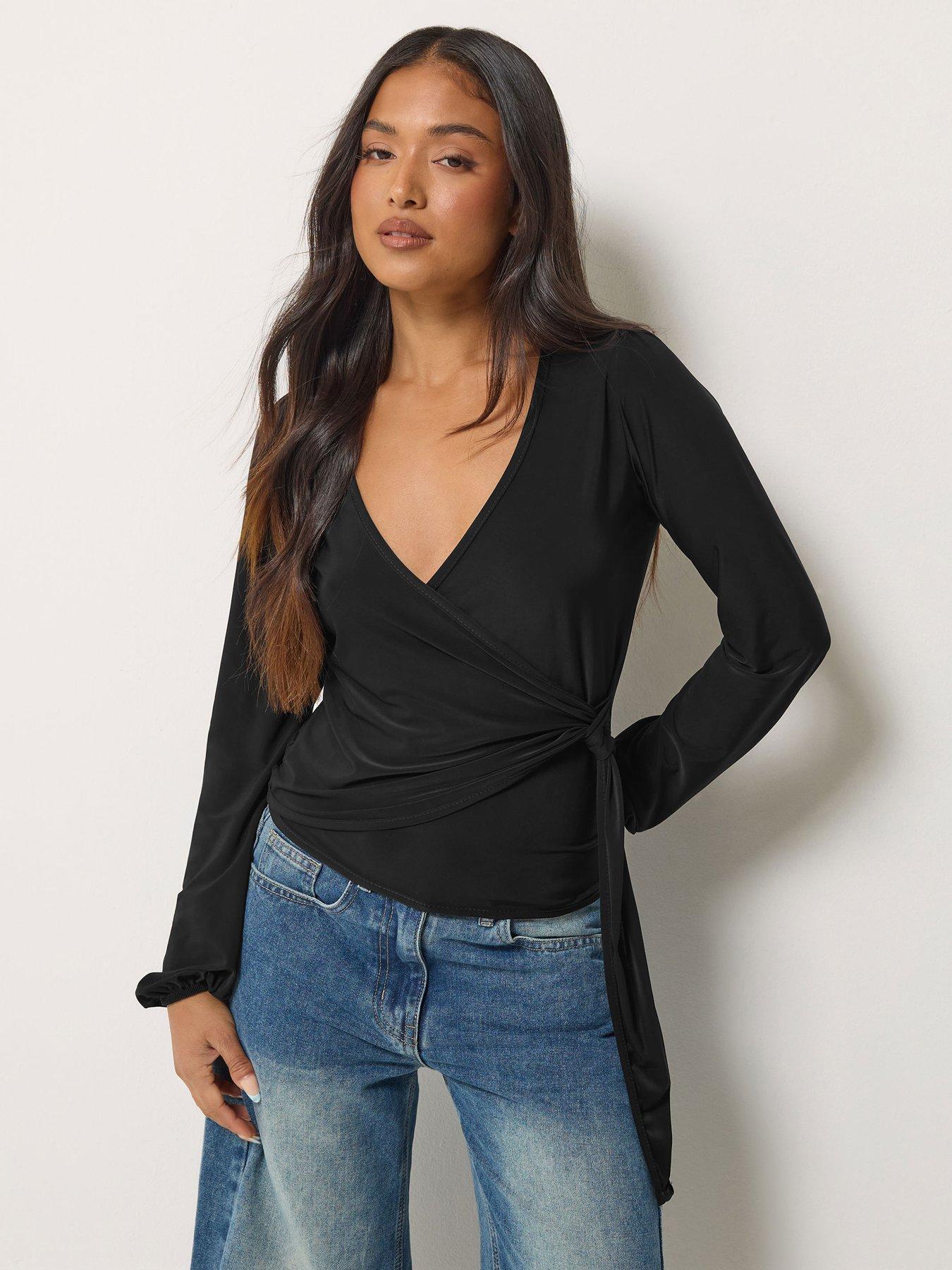 PixieGirl Petite Side Tie Balloon Long Sleeve Top