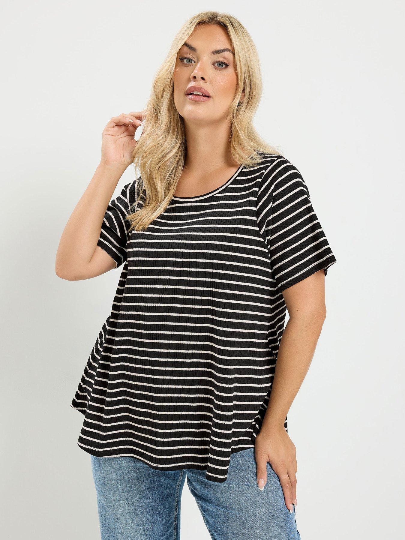 Yours Curve Stripe Rib Swing Top - Black
