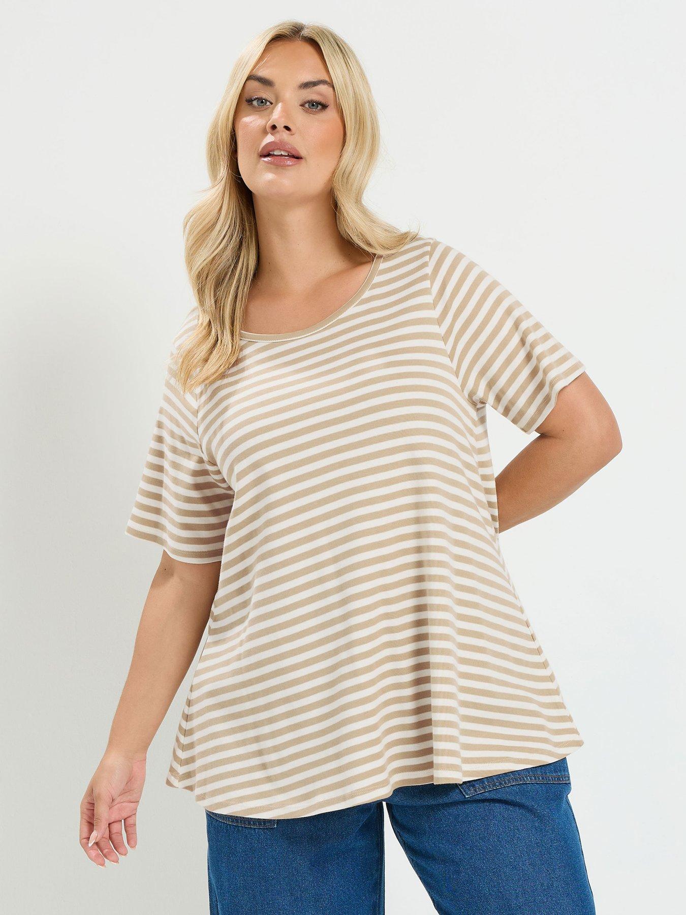 Yours Curve Stripe Swing Top - Cream