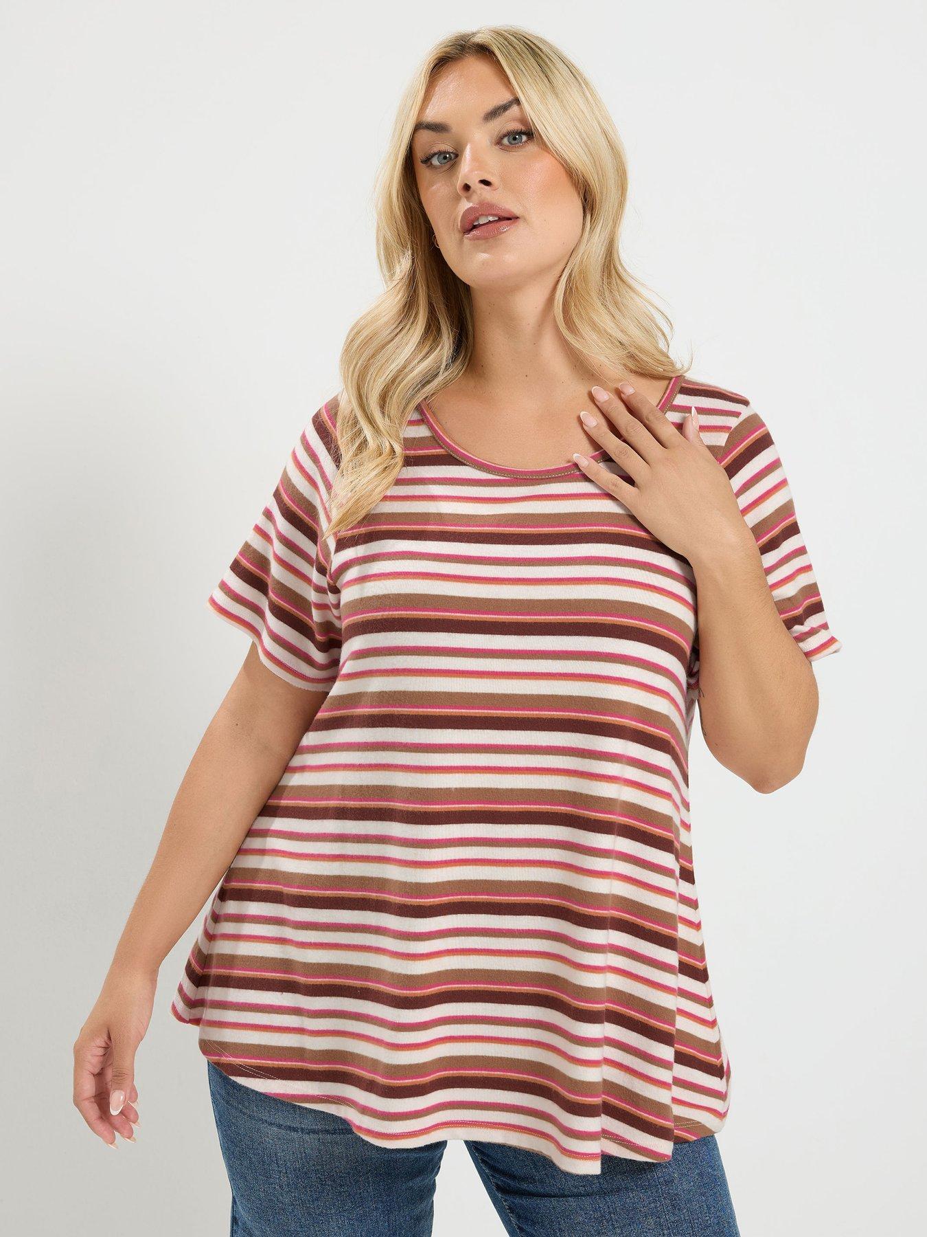 Yours Curve Stripe Ribbed Top - Multi