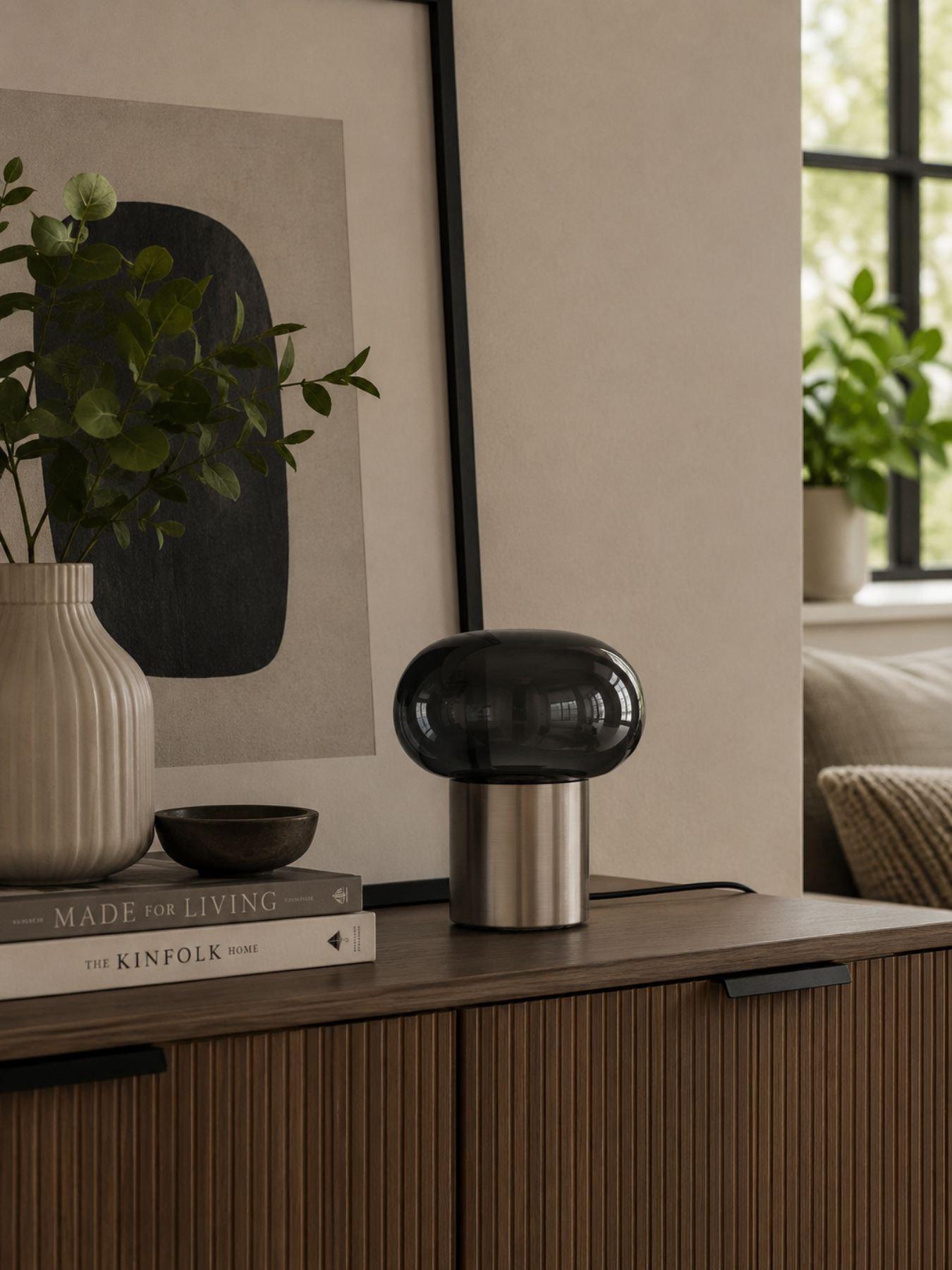 Image 3 of 5 of Eglo Bravino Smoked Glass Touch Table Lamp, Nickel & Black