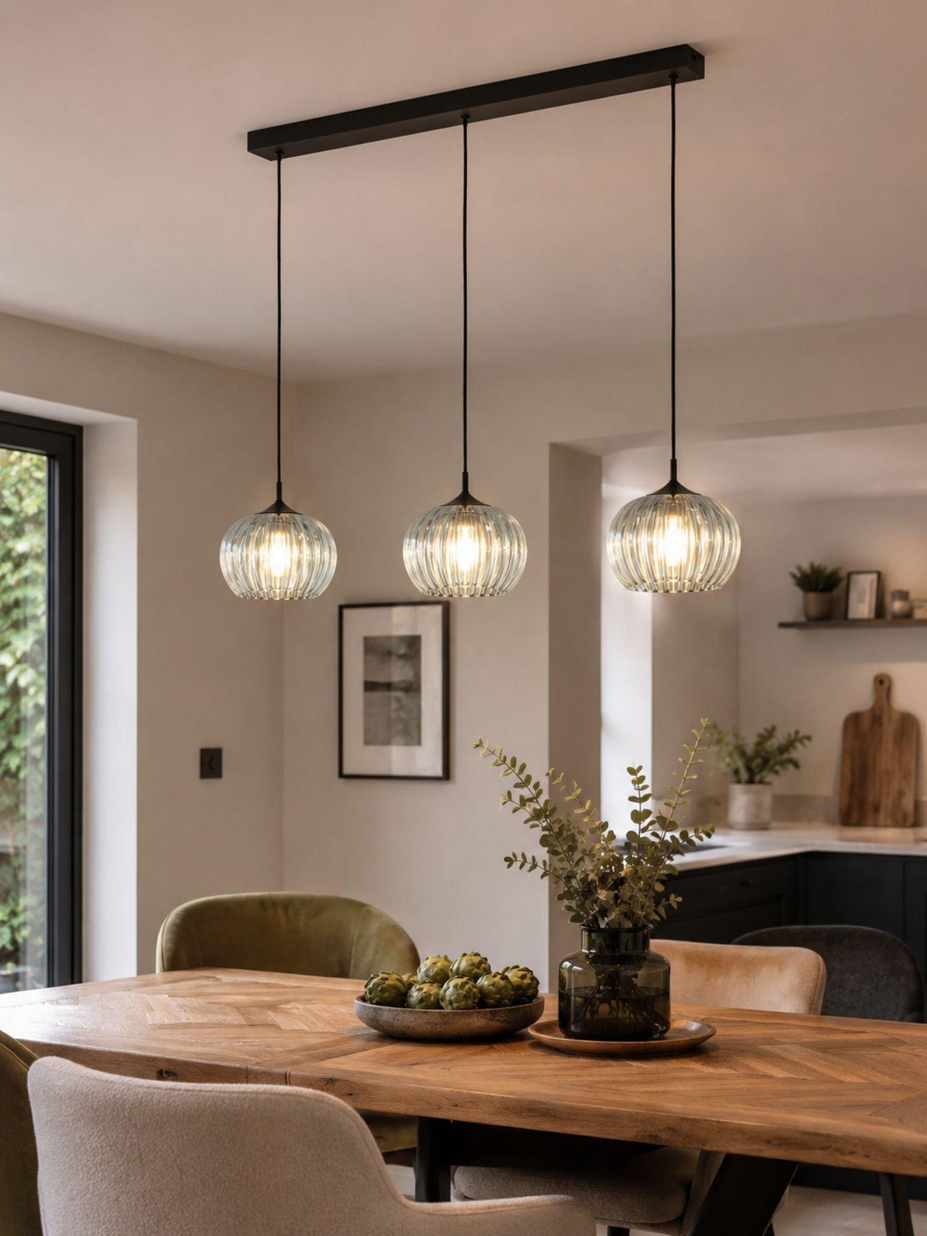 Image 1 of 5 of Eglo EGLO Alamito 3-Light LED Glass Pendant Light, Green, 77cm