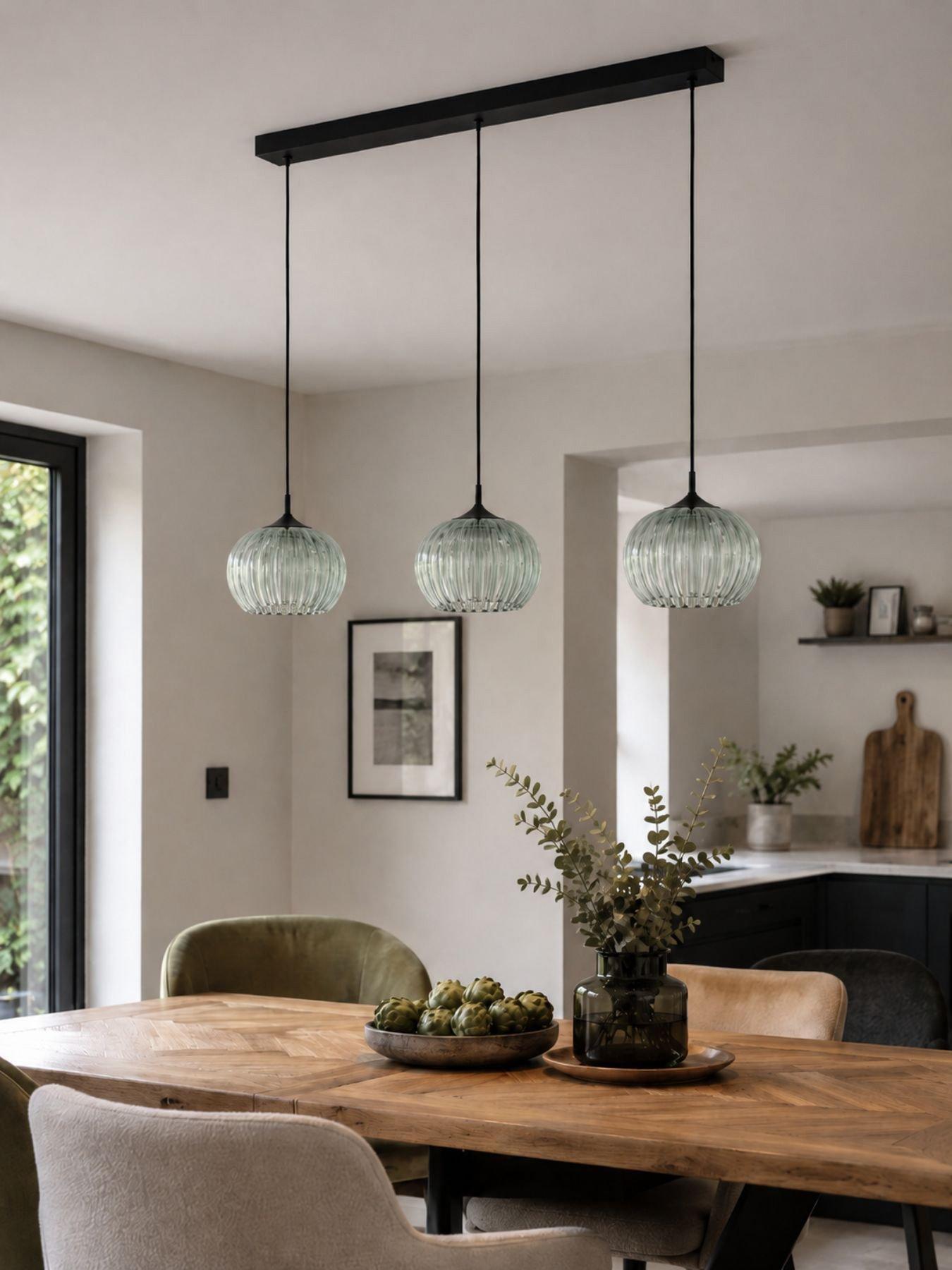 Image 3 of 5 of Eglo EGLO Alamito 3-Light LED Glass Pendant Light, Green, 77cm