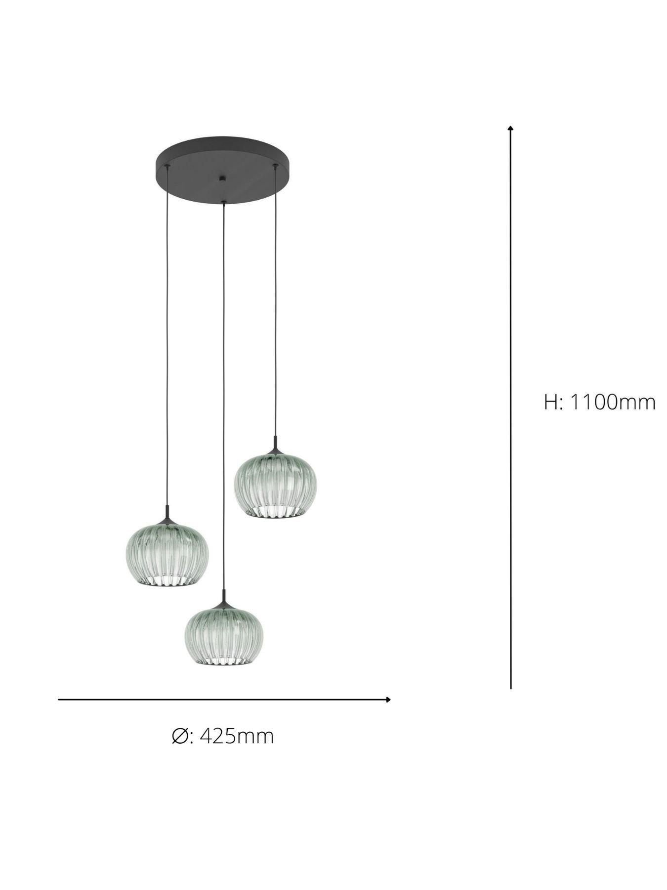 Image 6 of 7 of Eglo EGLO Alamito 3-Light LED Glass Pendant Light, Green, 42.5cm