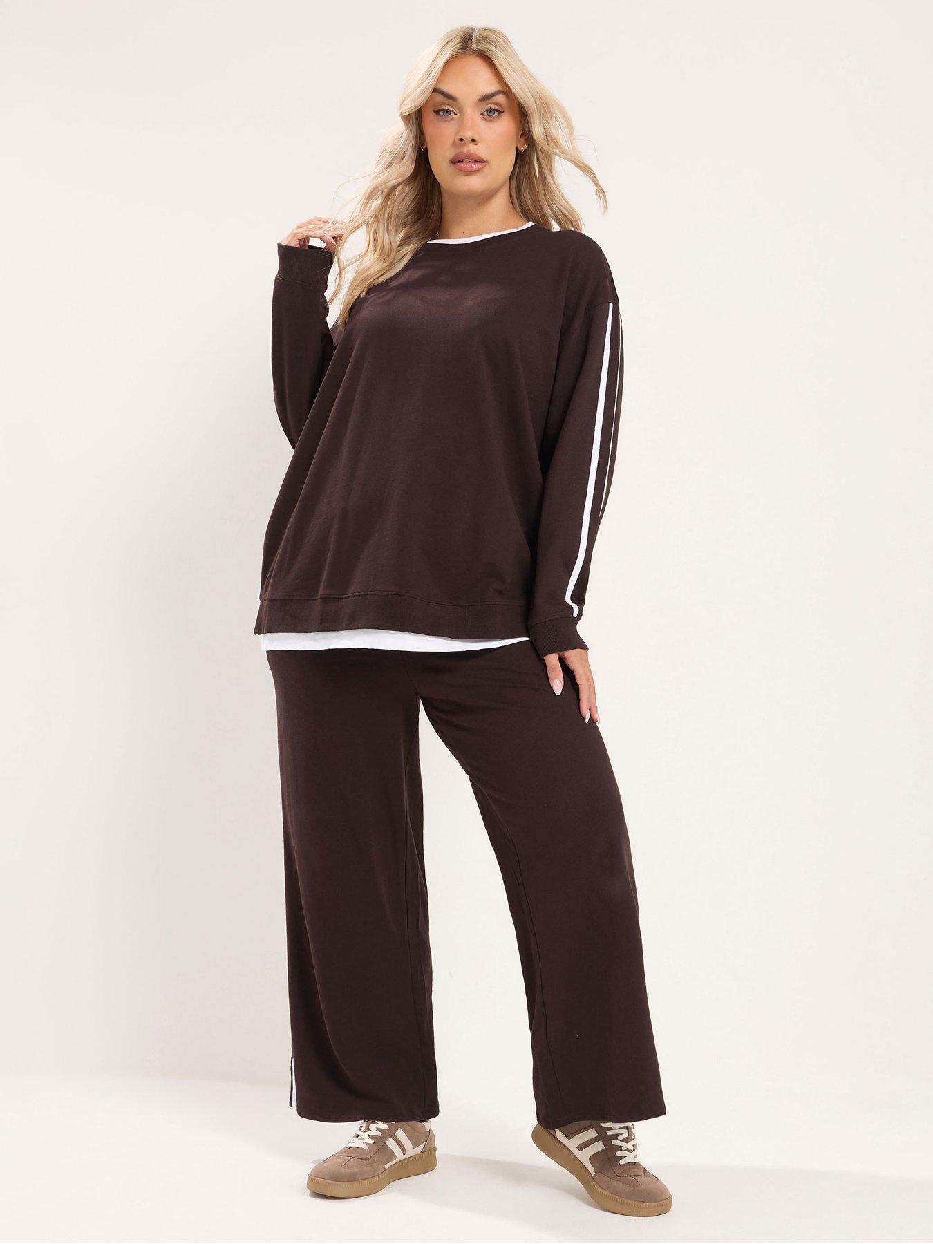 Yours Curve 2 In 1 Jumper  &  Wide Leg Trouser - Brown