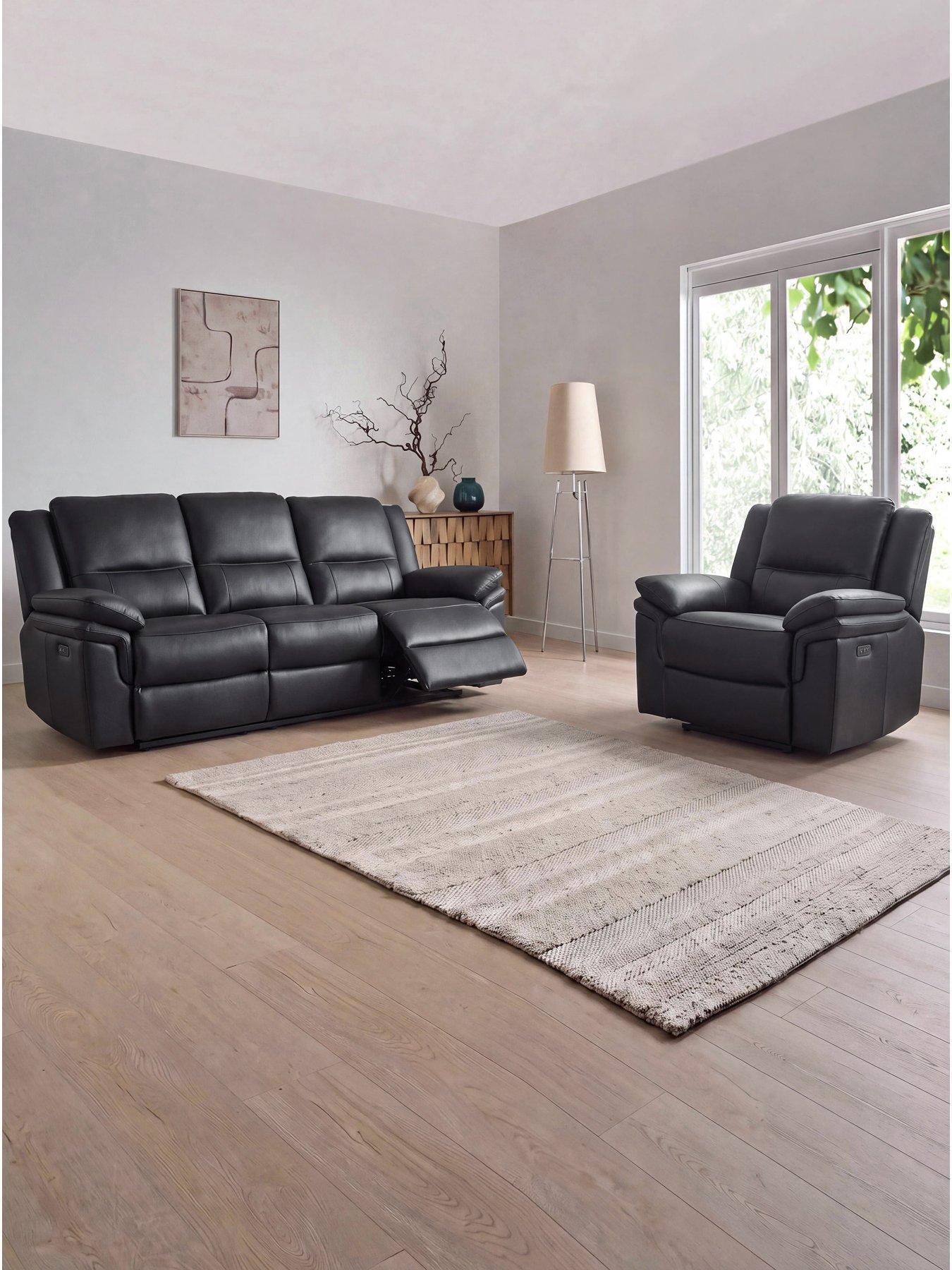 Image 1 of 7 of The Very Collection Osaka Leather 3 Seater Sofa + Armchair Power Recliner Set (Buy &amp; SAVE!)