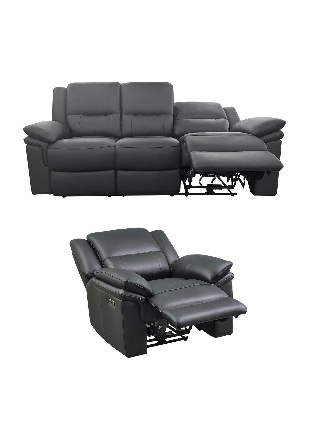 Image 3 of 7 of The Very Collection Osaka Leather 3 Seater Sofa + Armchair Power Recliner Set (Buy &amp; SAVE!)