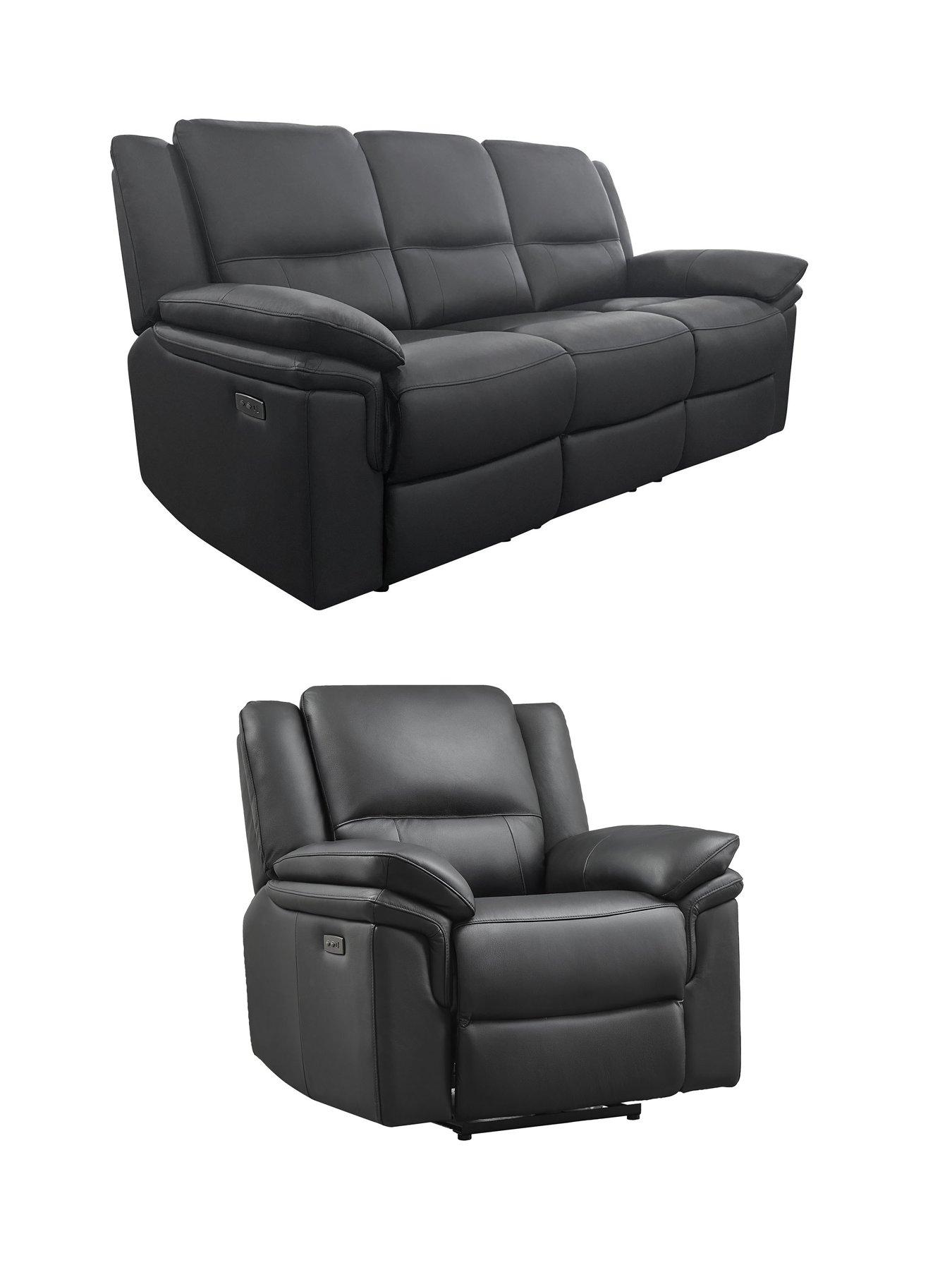 Image 4 of 7 of The Very Collection Osaka Leather 3 Seater Sofa + Armchair Power Recliner Set (Buy &amp; SAVE!)